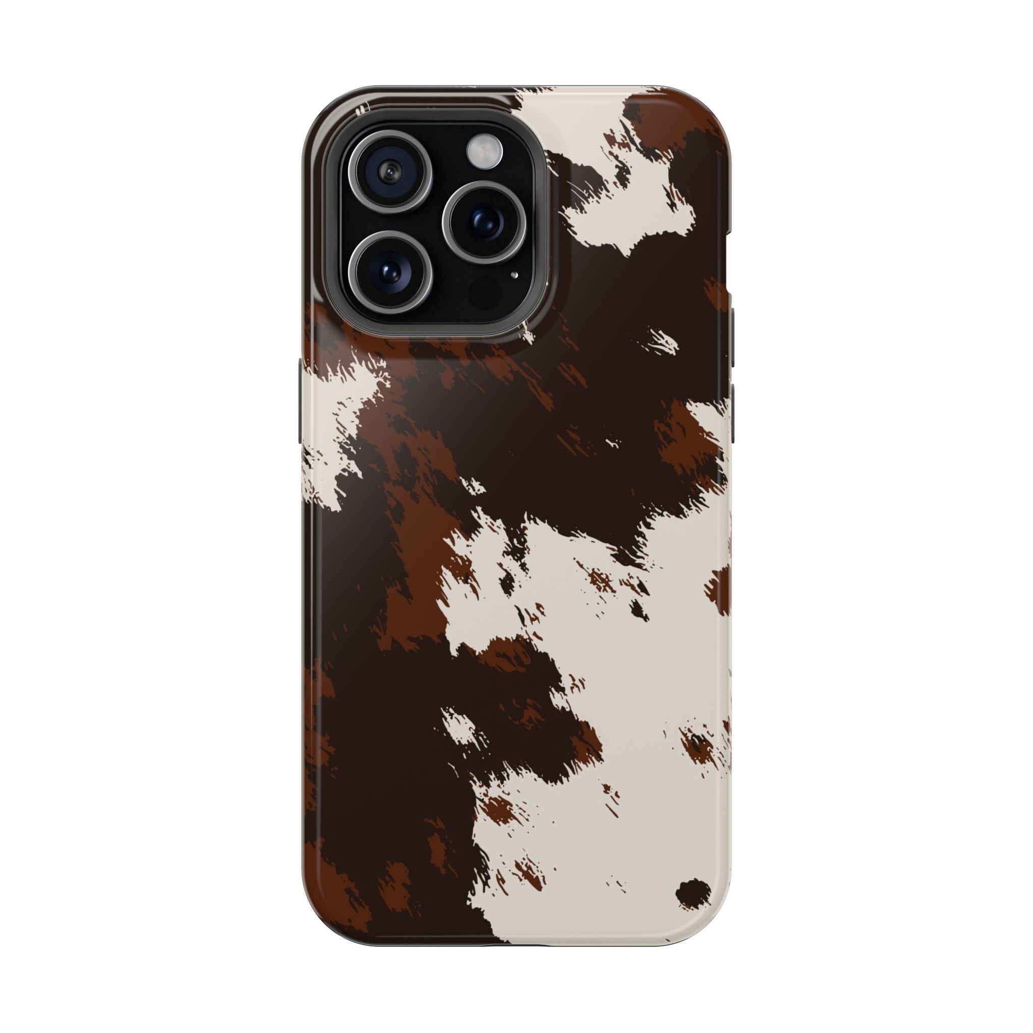 Cowhide Print Impact Phone Case — Brown & Cream Protective Cover
