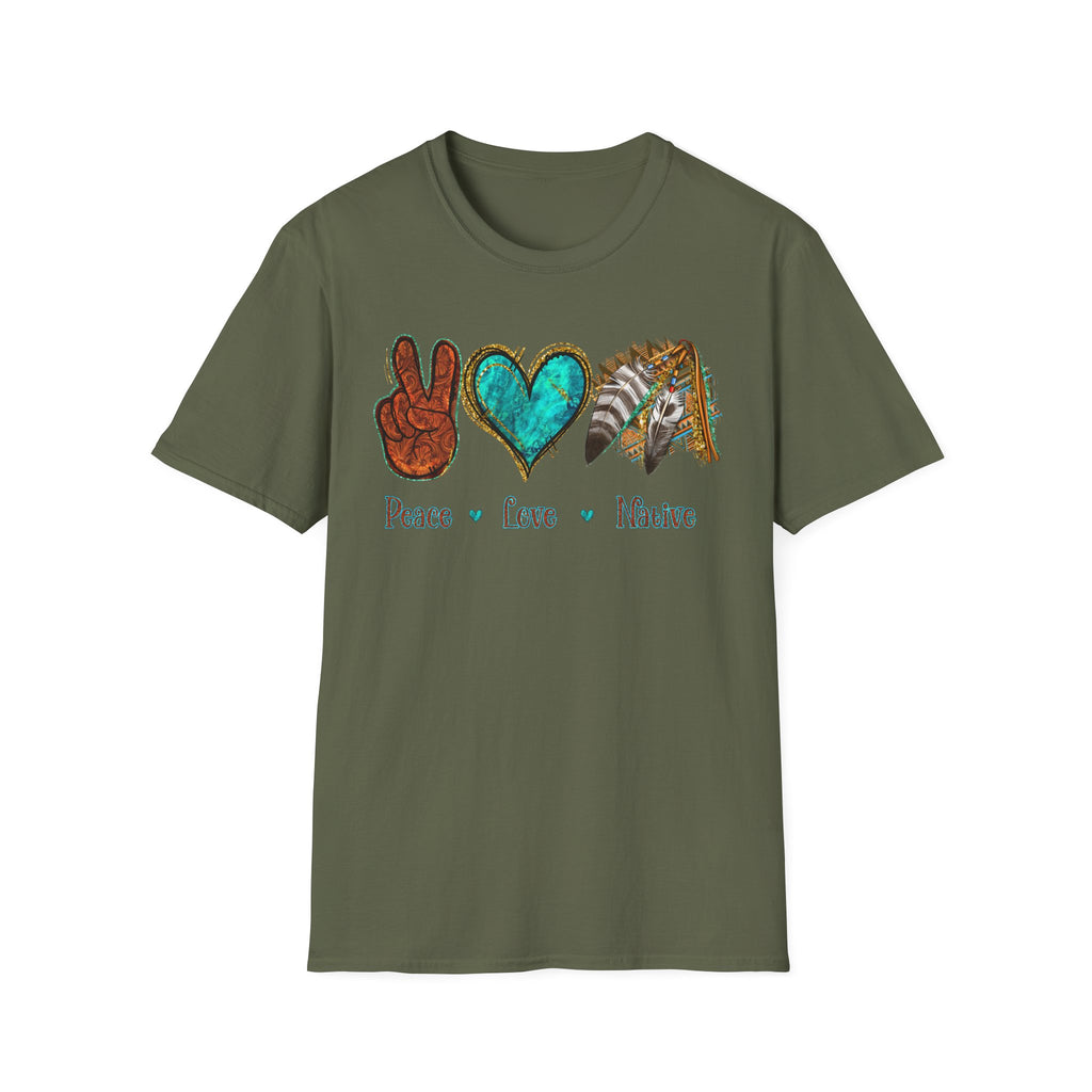 Peace Love Native T-Shirt — Boho Tribal Teal Heart Graphic Tee