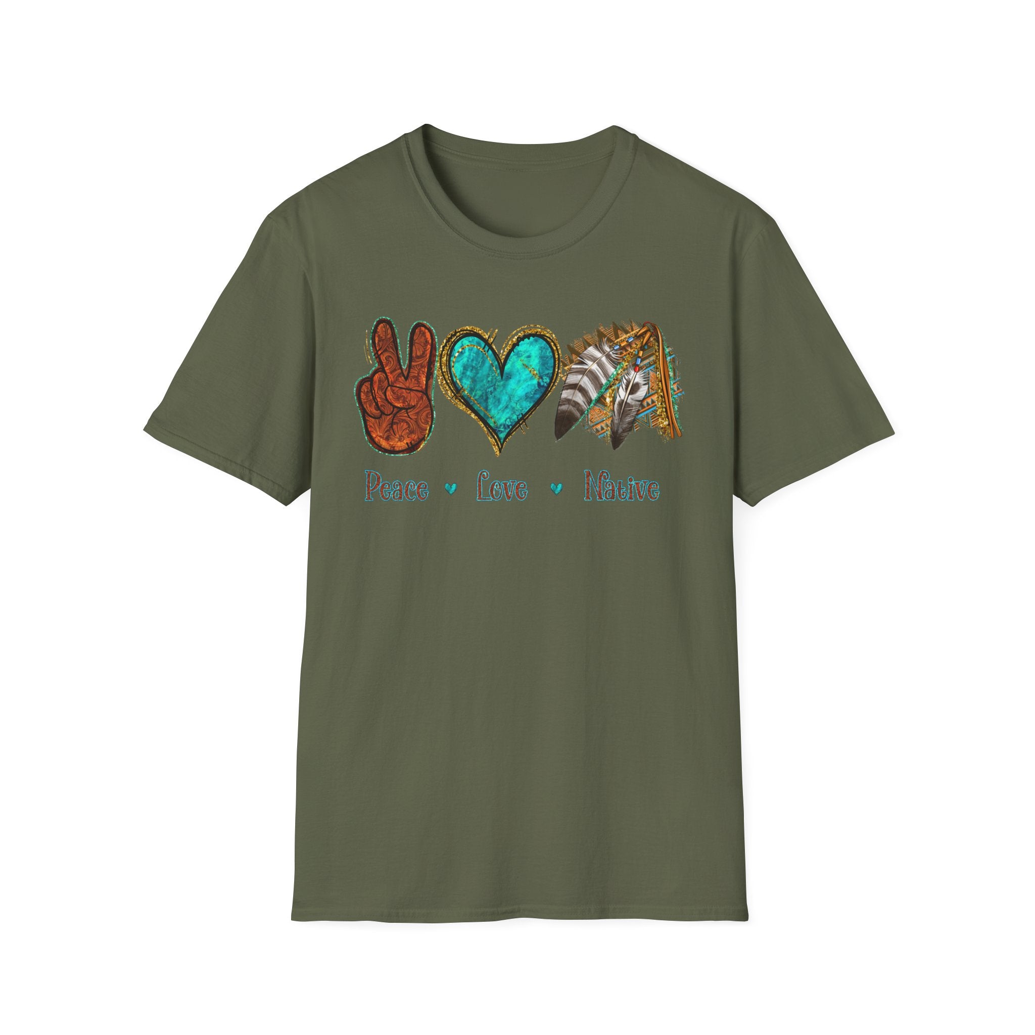 Peace Love Native T-Shirt — Boho Tribal Teal Heart Graphic Tee