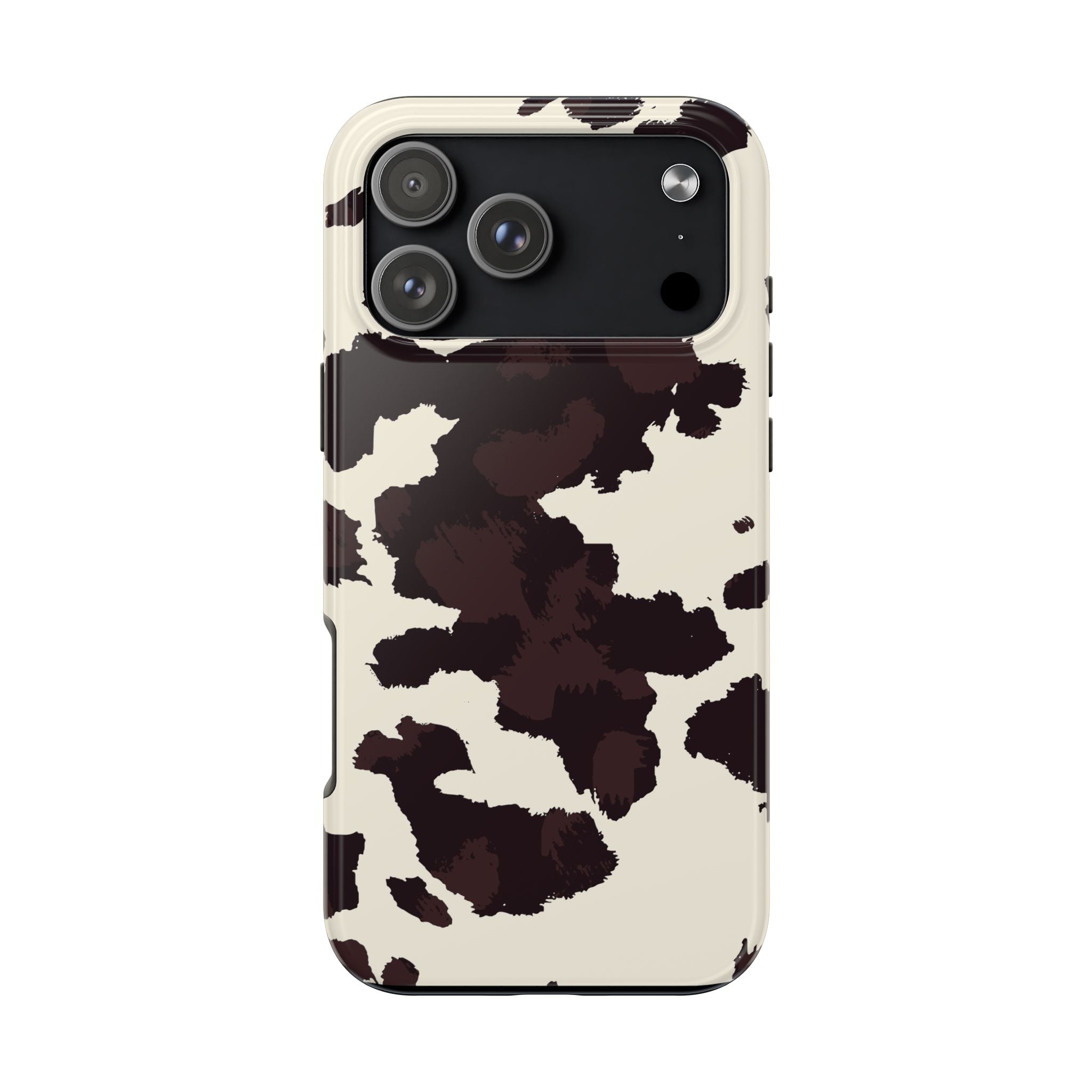 Cow Print Tough Phone Case — Brown Cream Protective Phone Cover