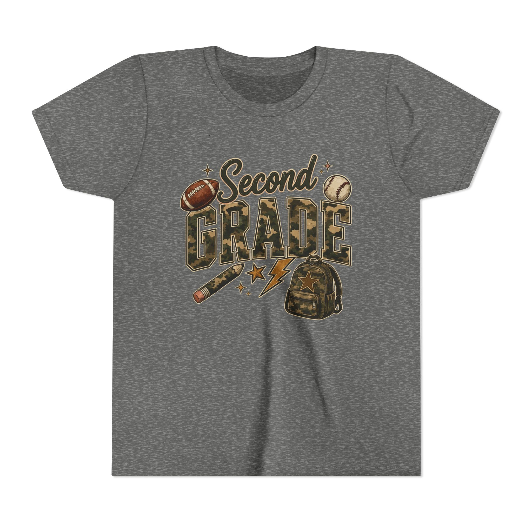 Second Grade Youth Tee — Back-to-School Sports & Backpack Design