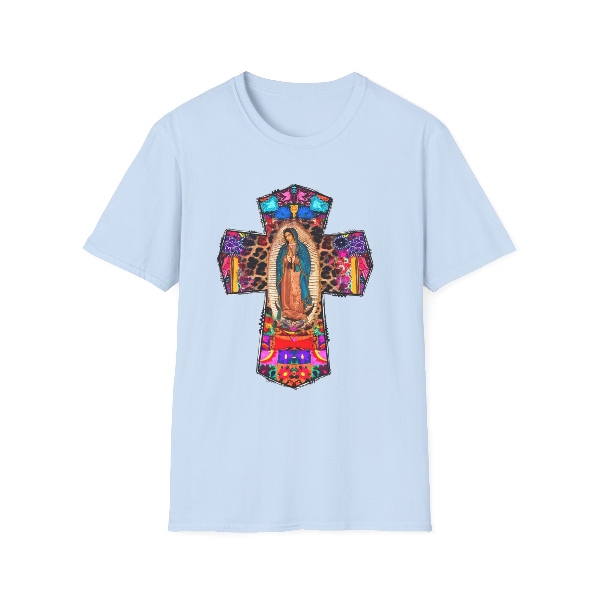 Our Lady of Guadalupe Cross T-Shirt | Religious Mexican Folk Art