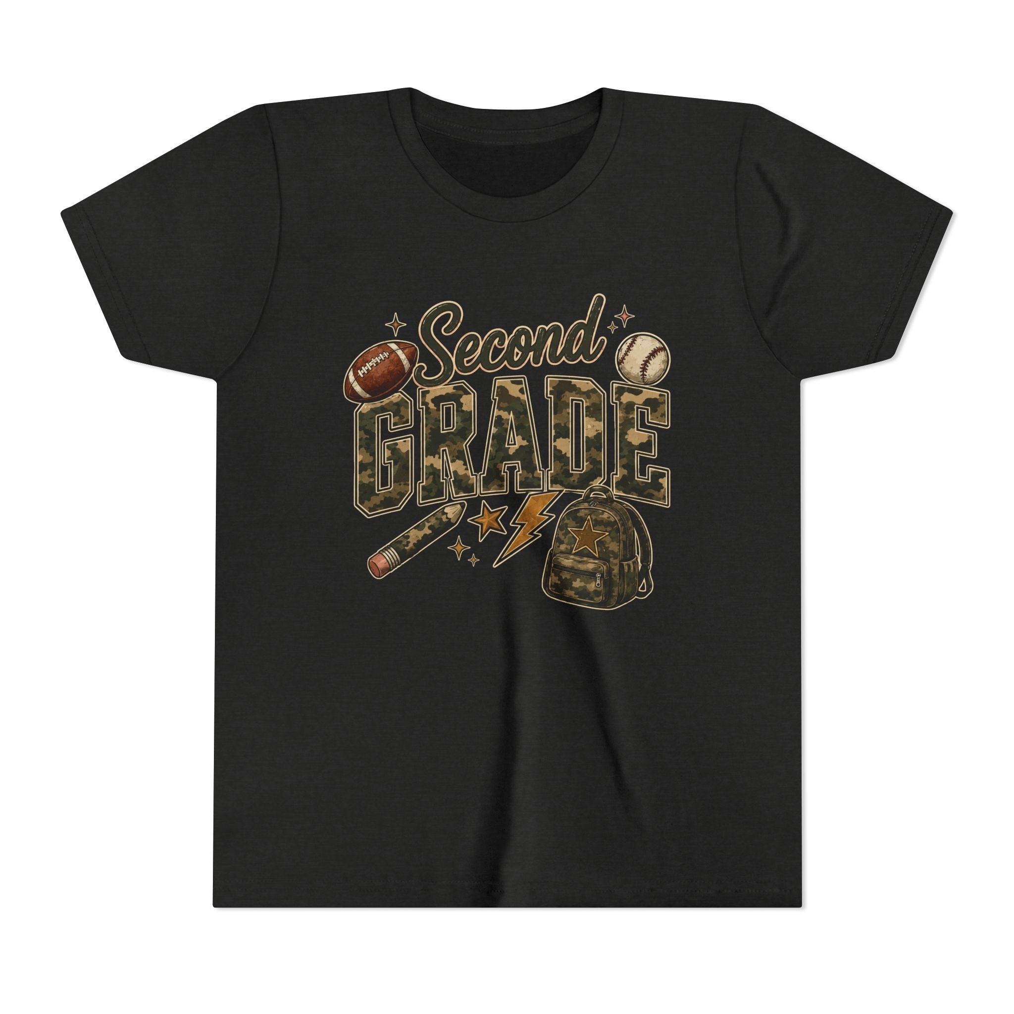 Second Grade Youth Tee — Back-to-School Sports & Backpack Design
