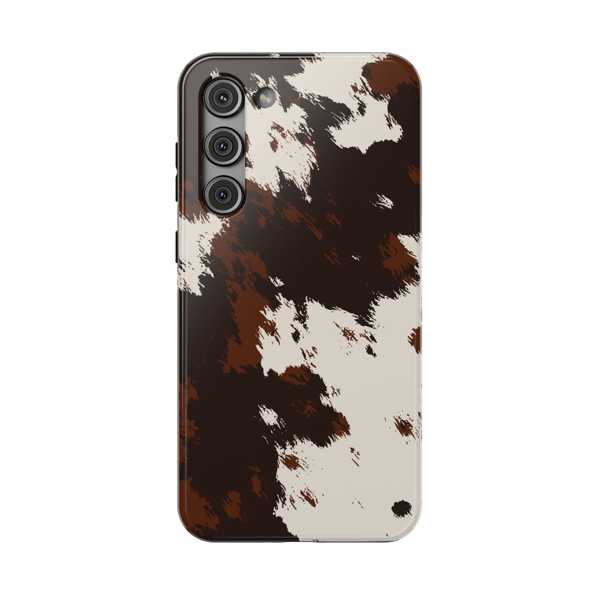 Cowhide Print Impact Phone Case — Brown & Cream Protective Cover