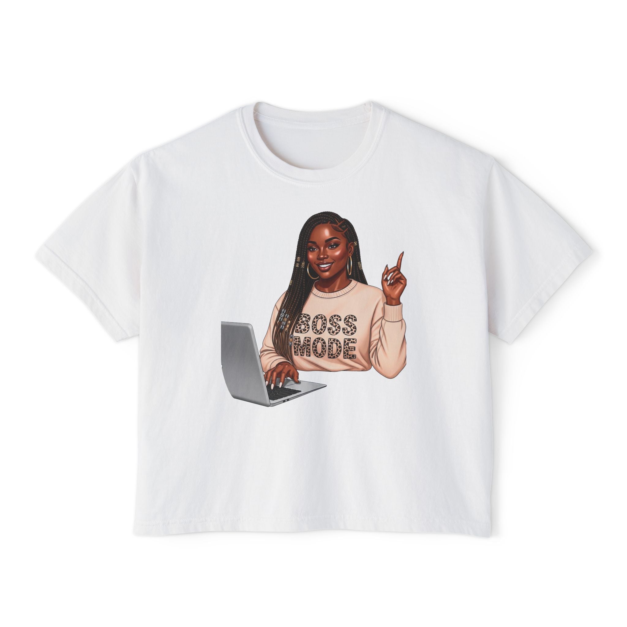 Boss Mode Women's Boxy Tee – Empowering Work-From-Home Graphic Top