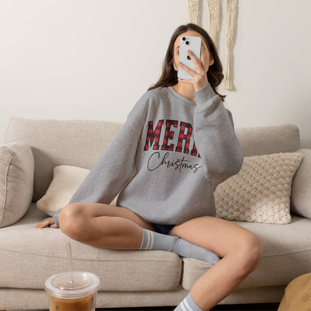 Christmas Plaid "Merry Christmas" Crewneck Sweatshirt