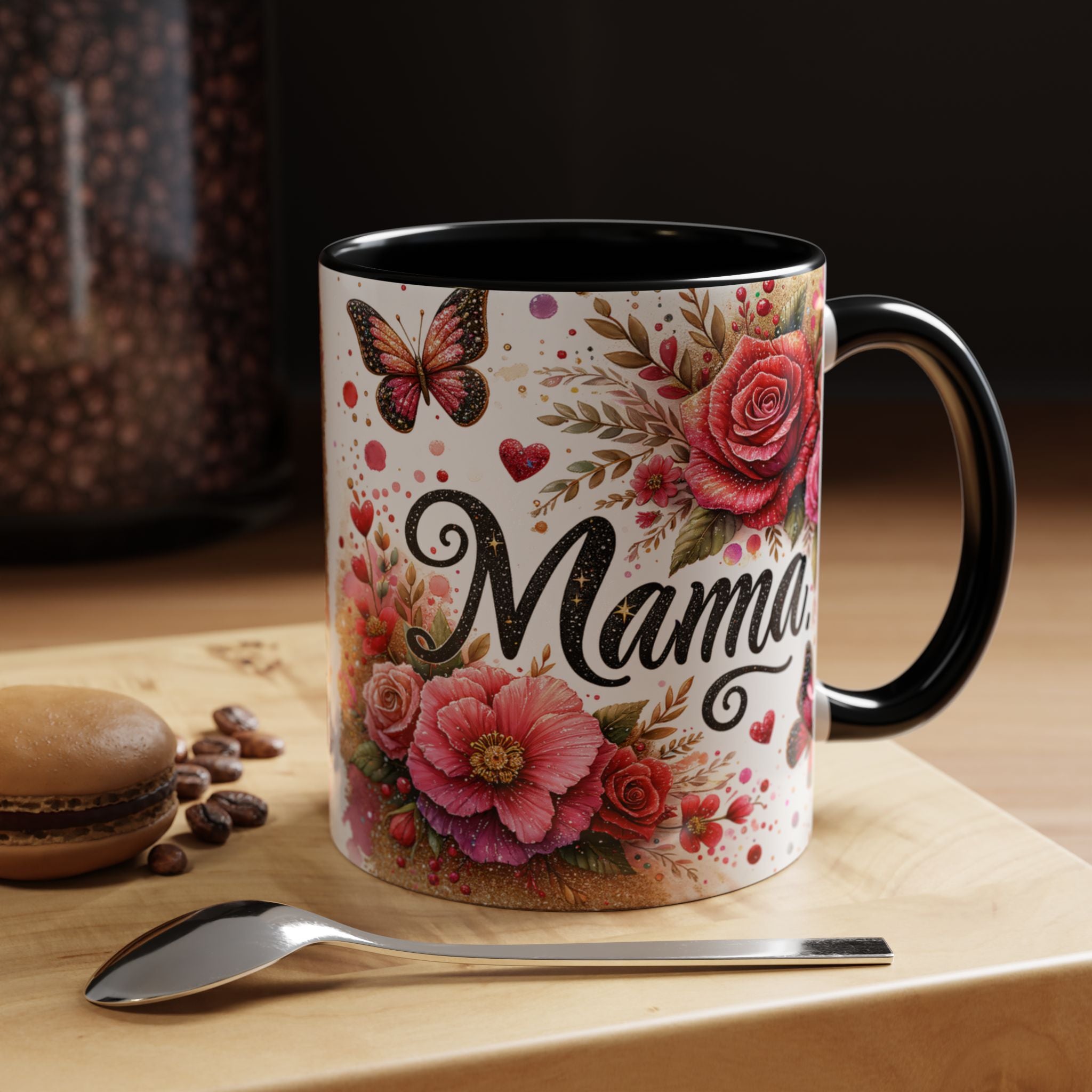 Mama Floral Accent Coffee Mug — Pink Roses & Butterflies (11/15oz)