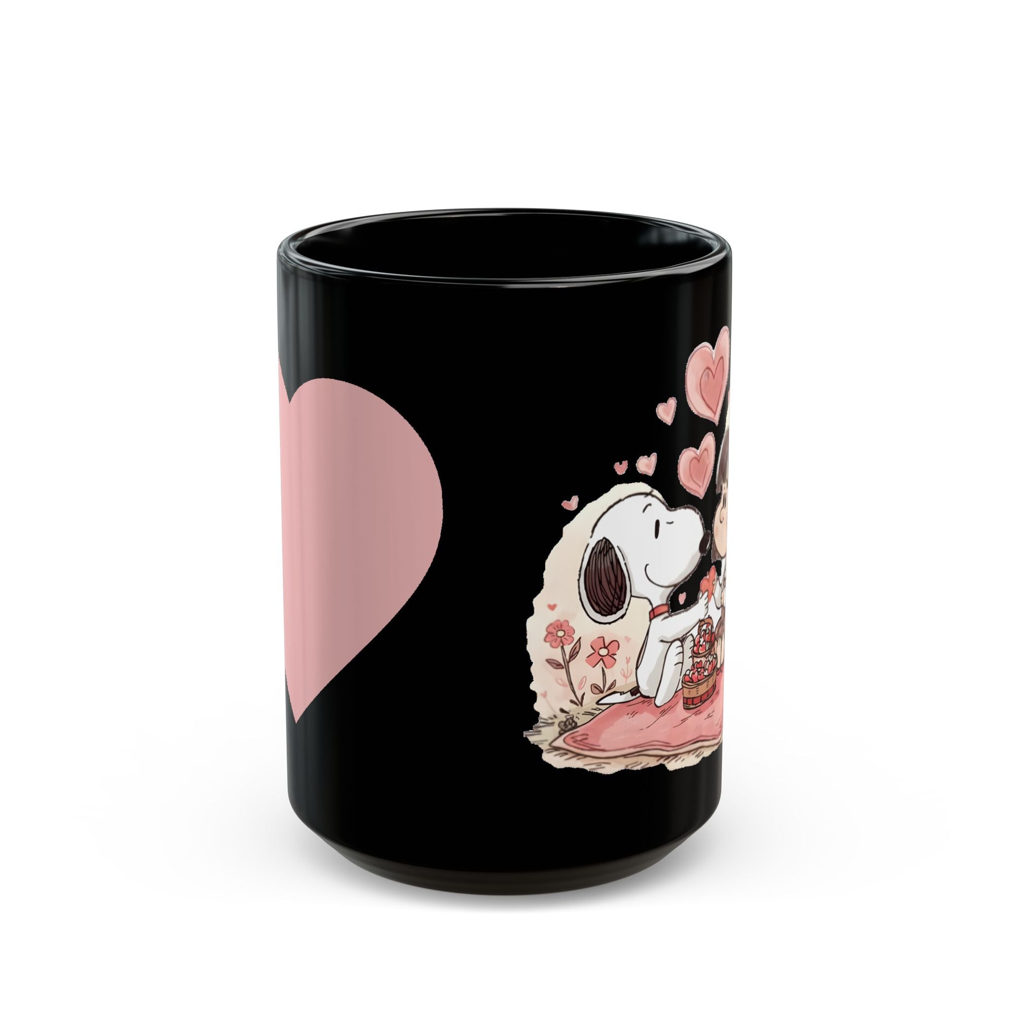 Snoopy Picnic with Girl Mug | Black Ceramic Coffee Cup