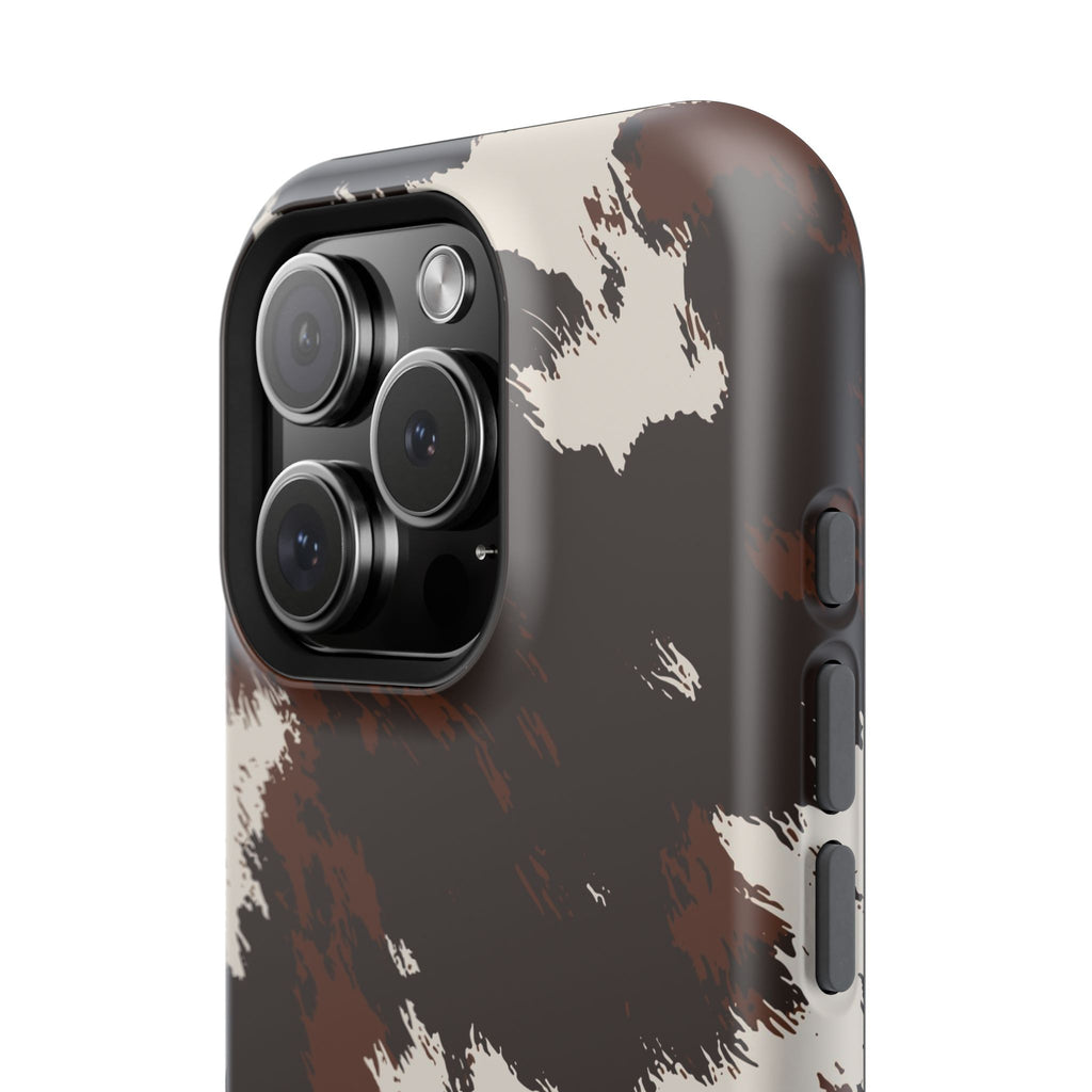 Cowhide Print Impact Phone Case — Brown & Cream Protective Cover