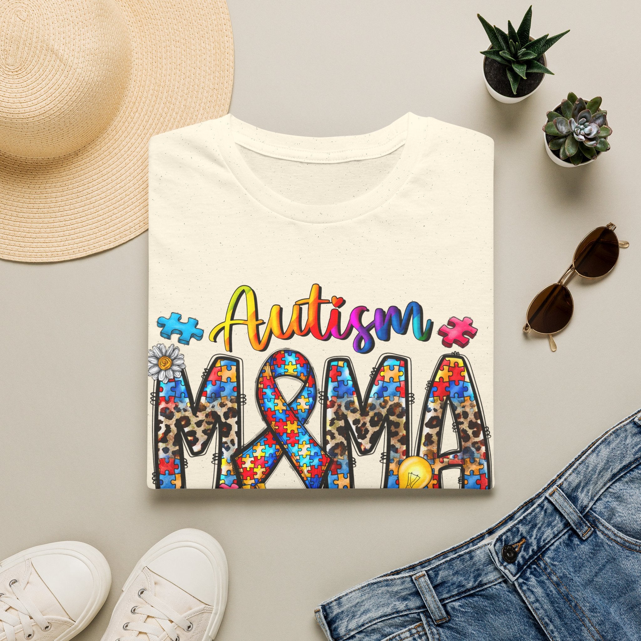 Autism Mama T-Shirt - Colorful Puzzle Ribbon Support Tee