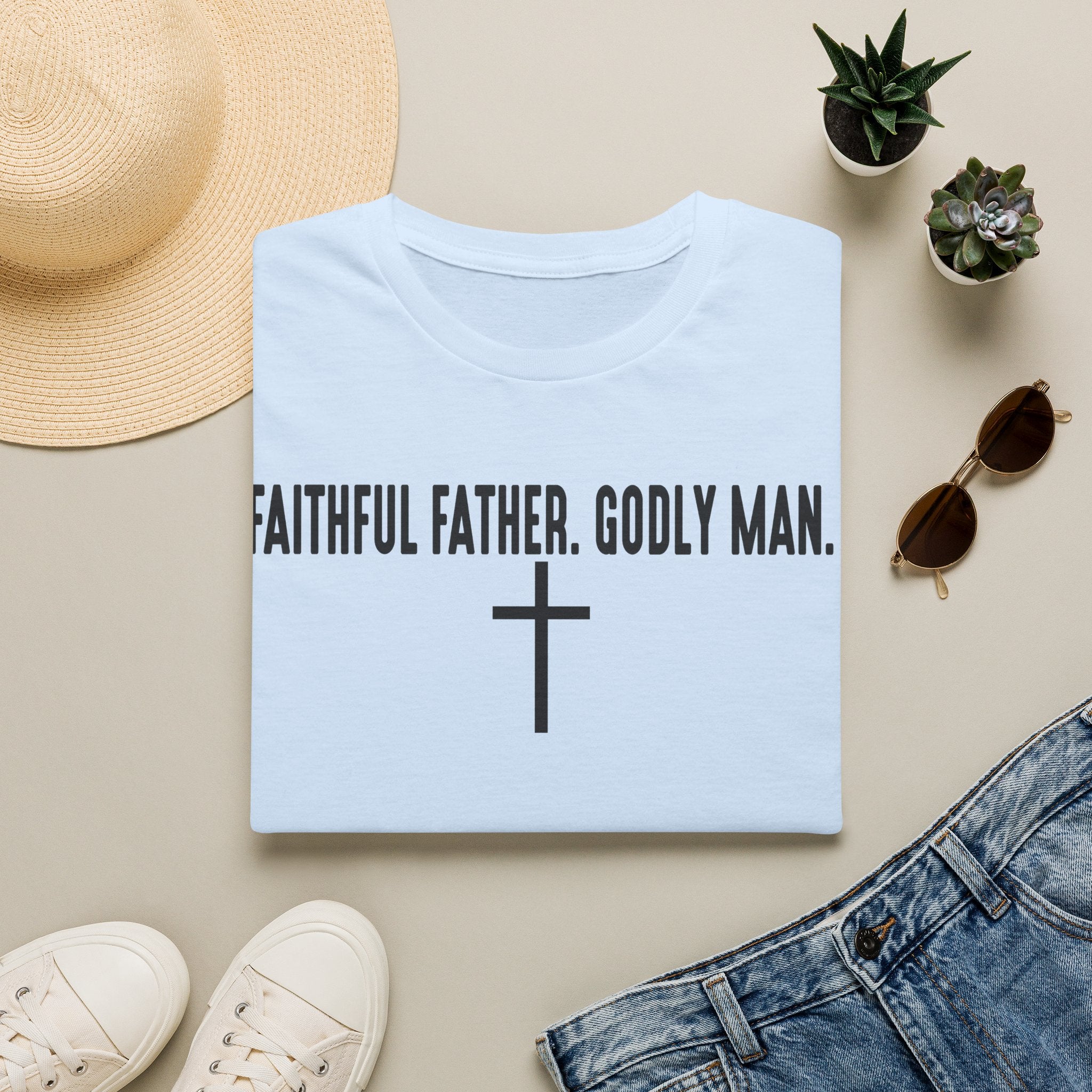 Faithful Father. Godly Man. T‑Shirt — Christian Dad Tee with Cross