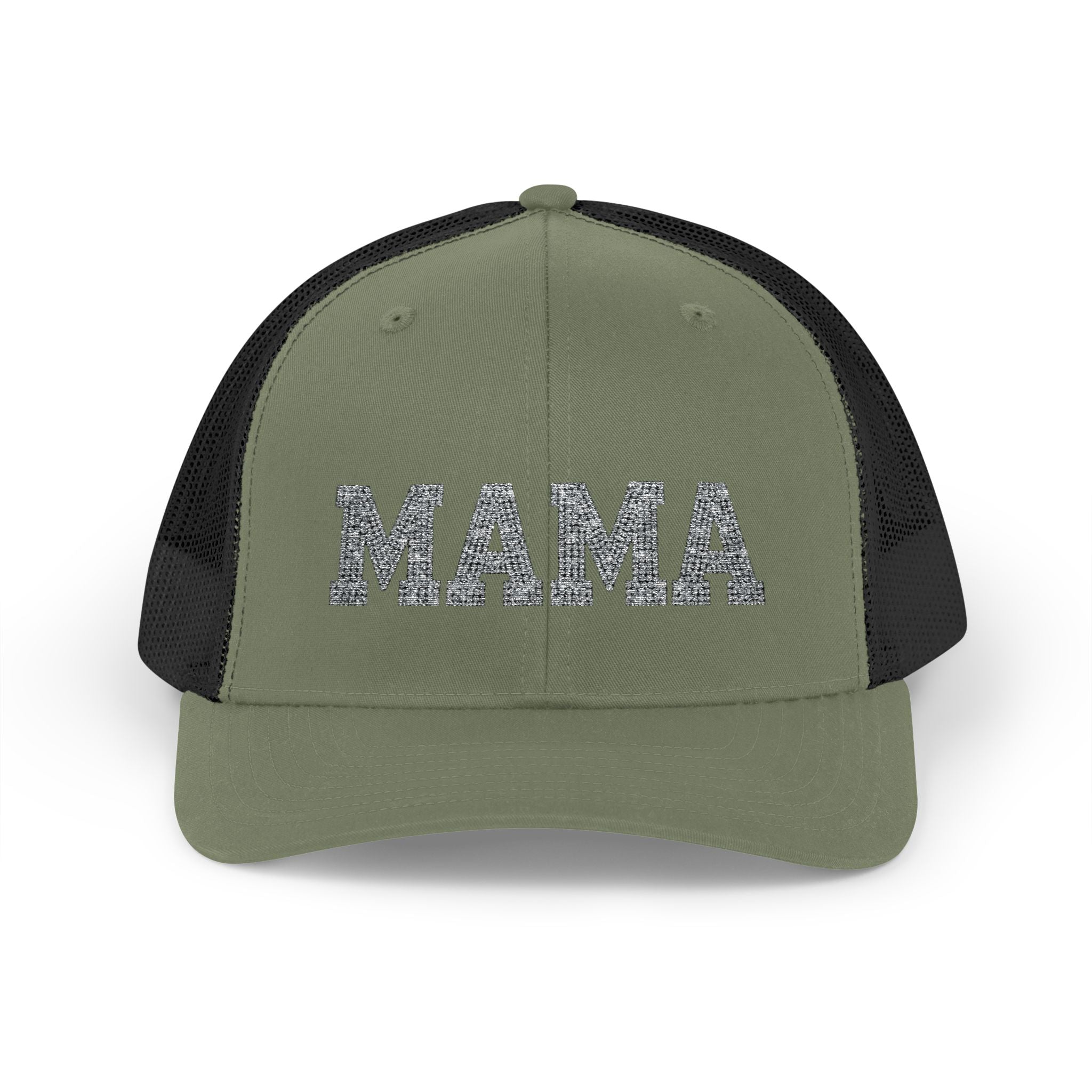 Mama Snapback Trucker Cap — Glitter Script "MAMA" Mesh Back Hat for Moms, Mother's Day Gift