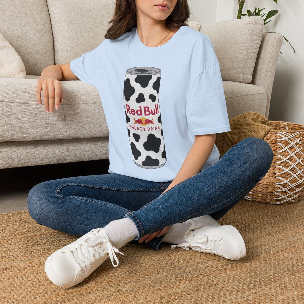 Red Bull Cow Print T-Shirt — Funny Energy Drink Graphic Tee