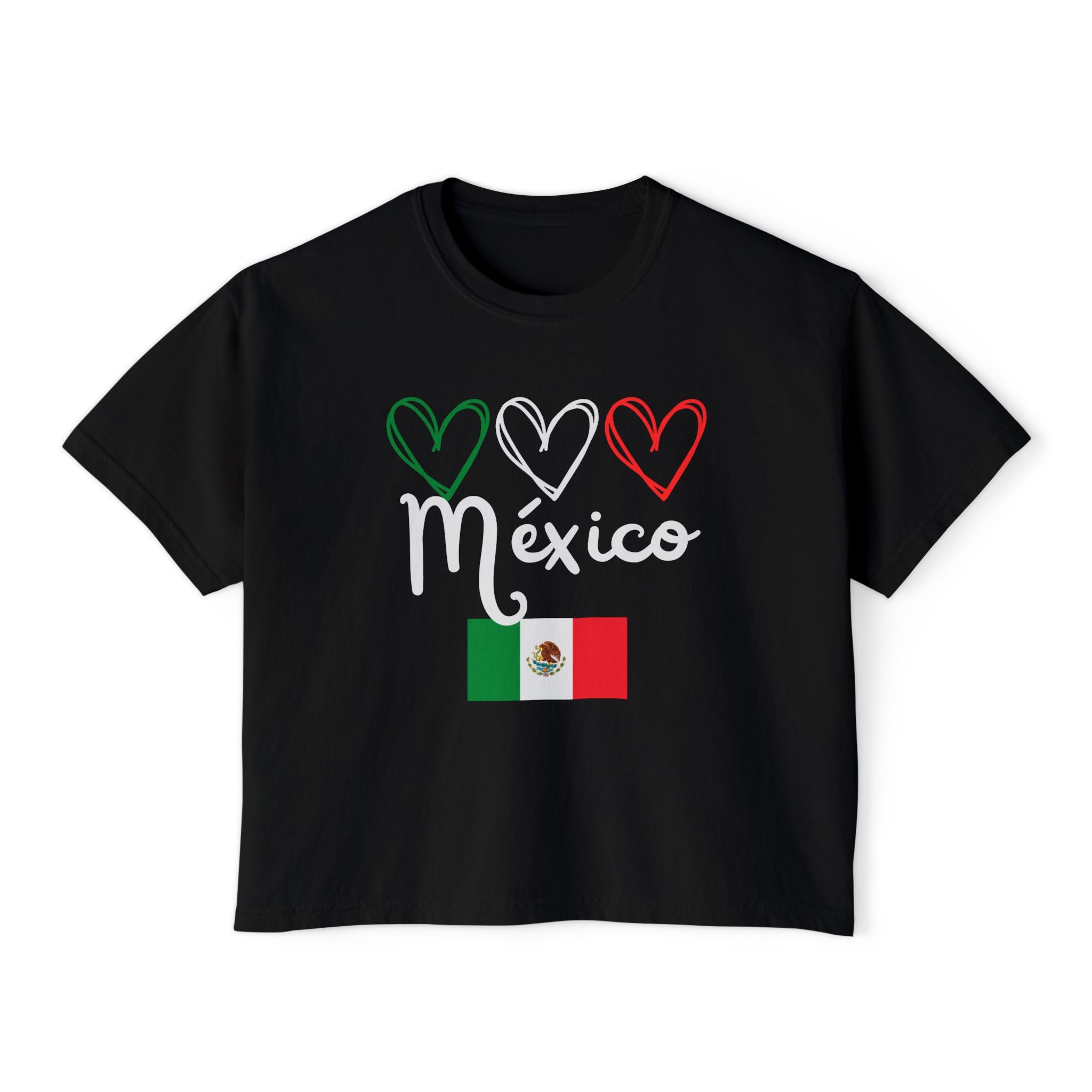 Mexico Flag Boxy Tee — Hearts & 'México' Women's Crop T-Shirt