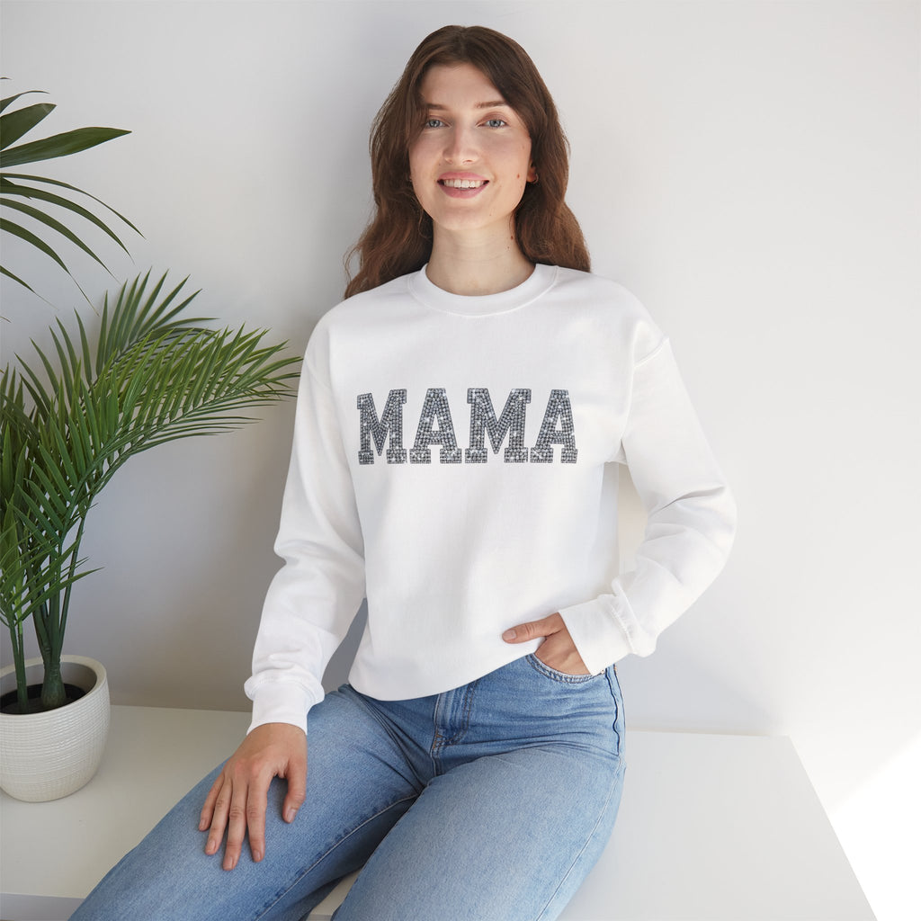 Mama Crewneck Sweatshirt — Casual Glitter Block Letter Mom Pullover
