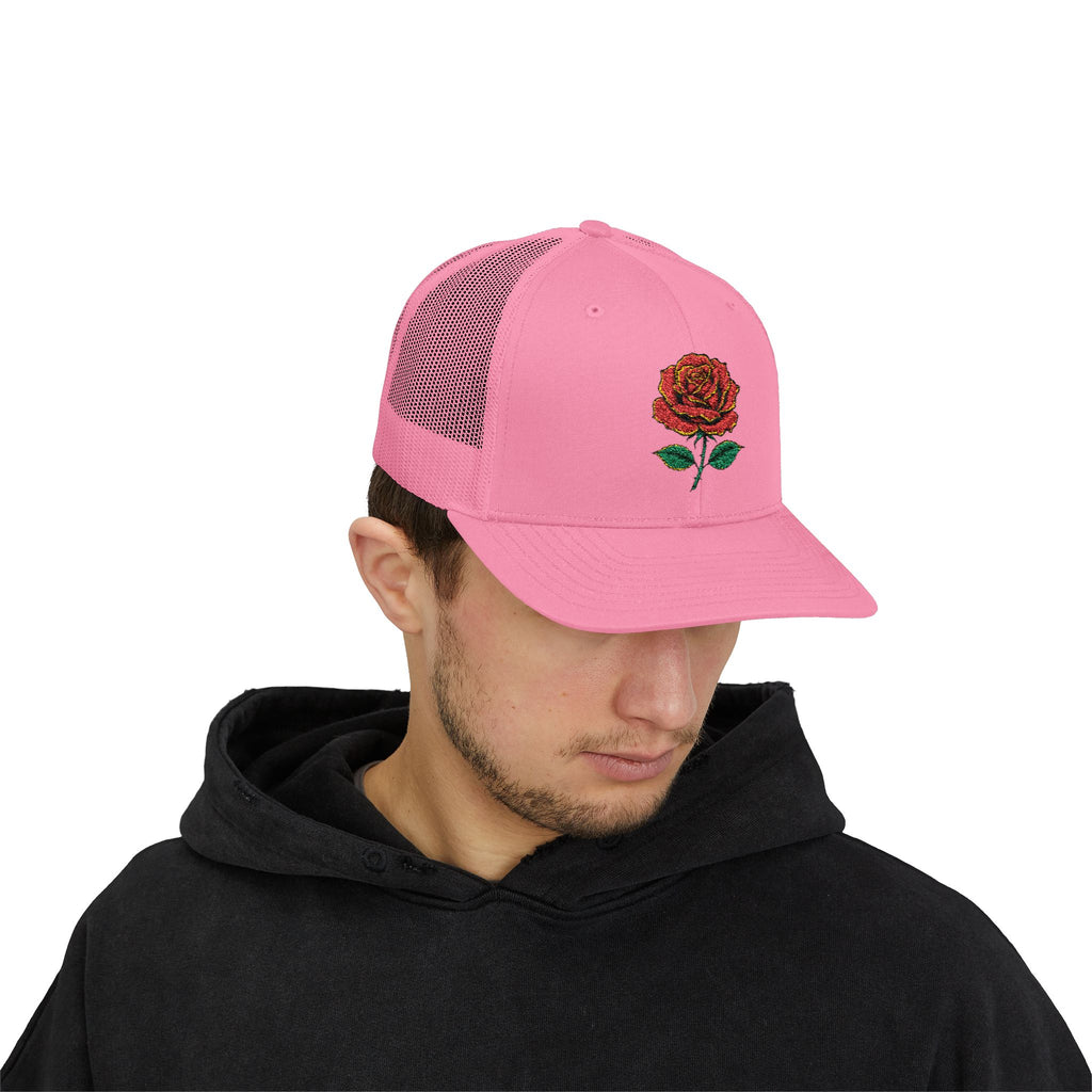 Embroidered Red Rose Trucker Cap