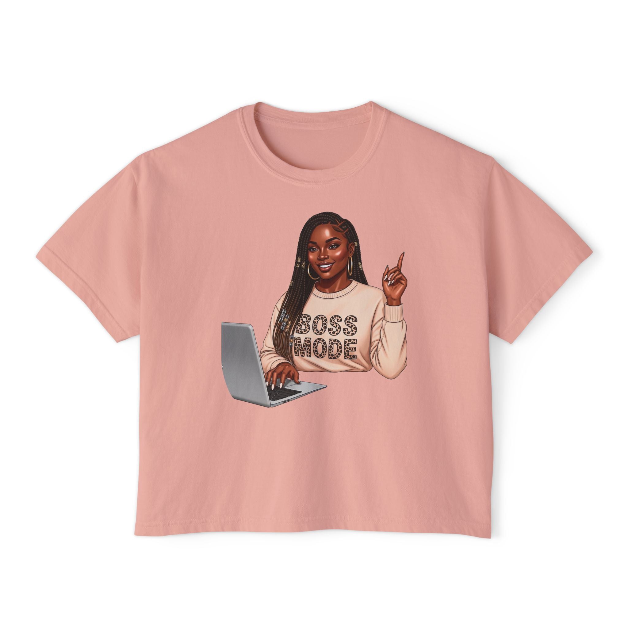 Boss Mode Women's Boxy Tee – Empowering Work-From-Home Graphic Top
