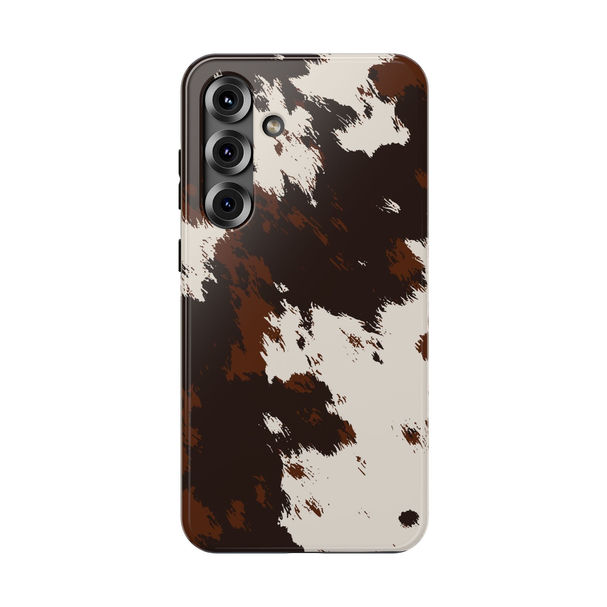 Cowhide Print Impact Phone Case — Brown & Cream Protective Cover
