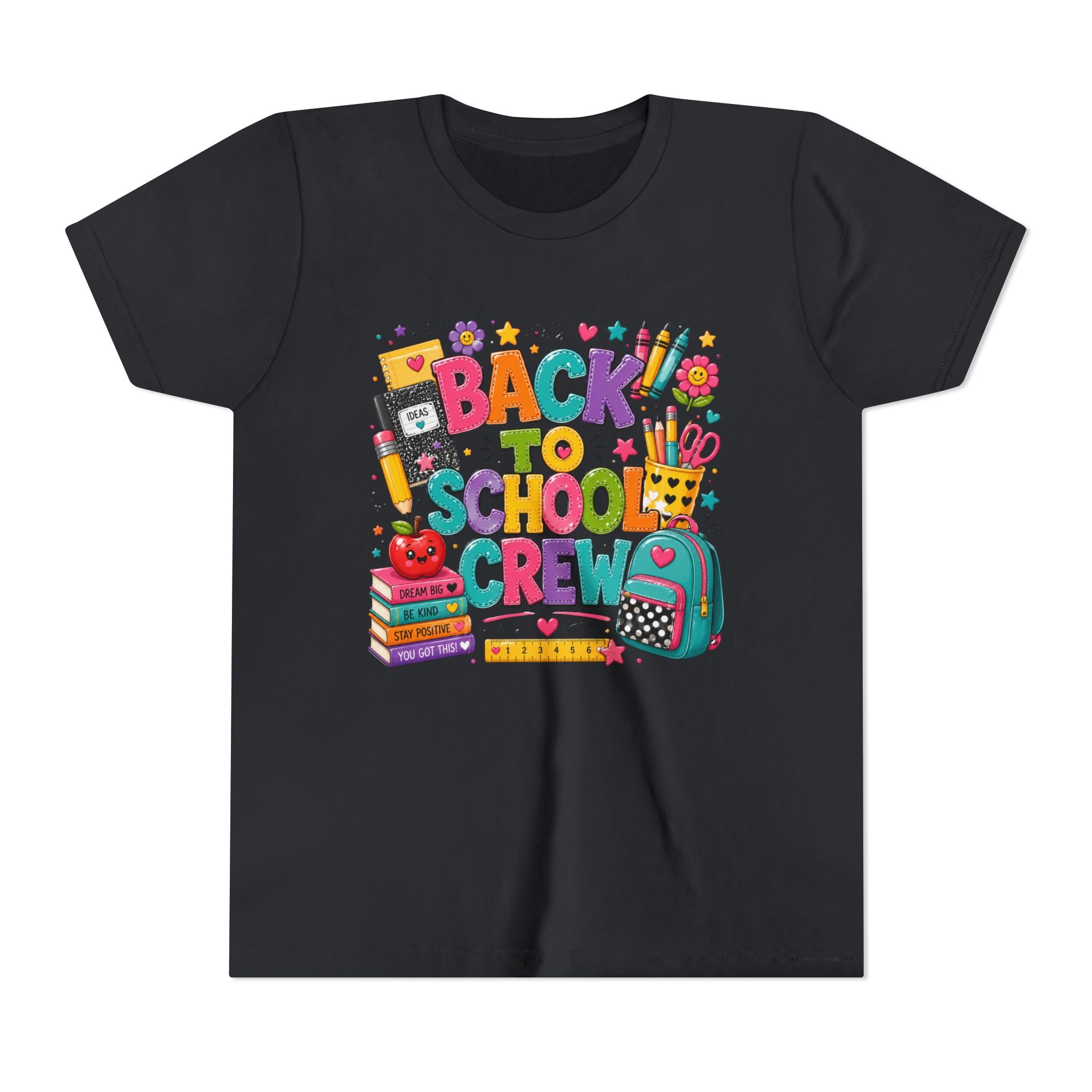 Back to School Crew Youth Tee — Colorful Kids' School Backpack & Books Graphic Shirt