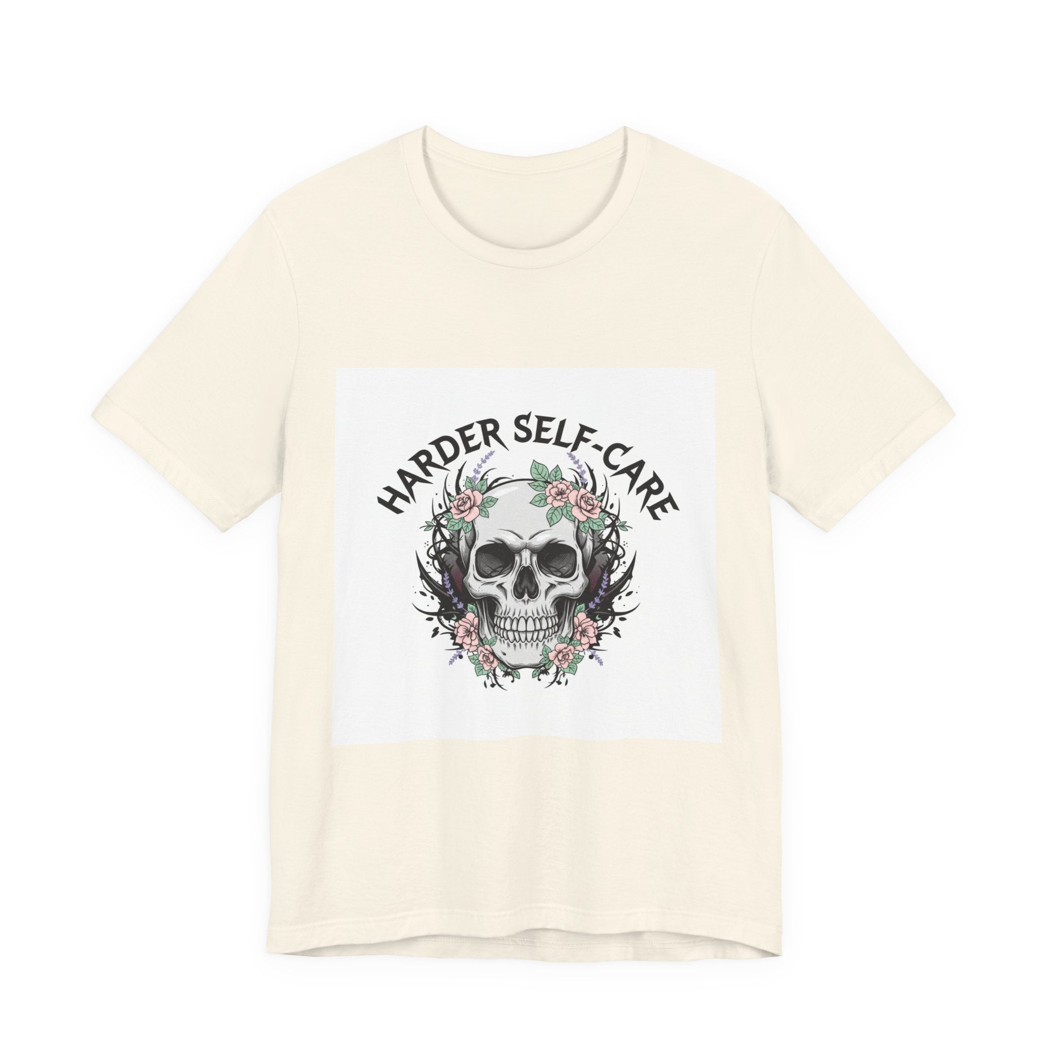 Harder Self-Care Skull Tee | metal font shirt, gothic wellness quote