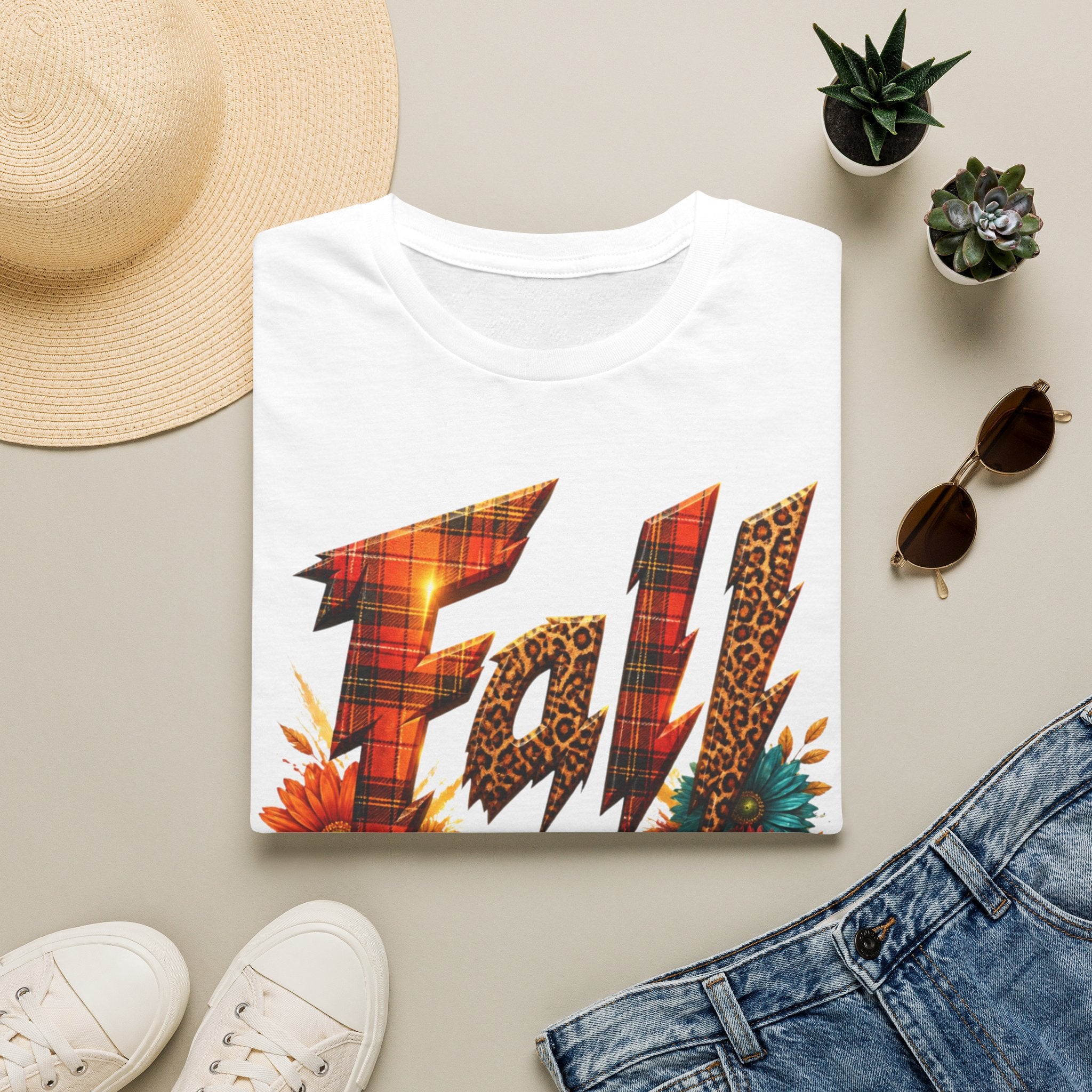 Fall Floral Plaid T-Shirt — "Thankful Grateful Blessed" Autumn Tee