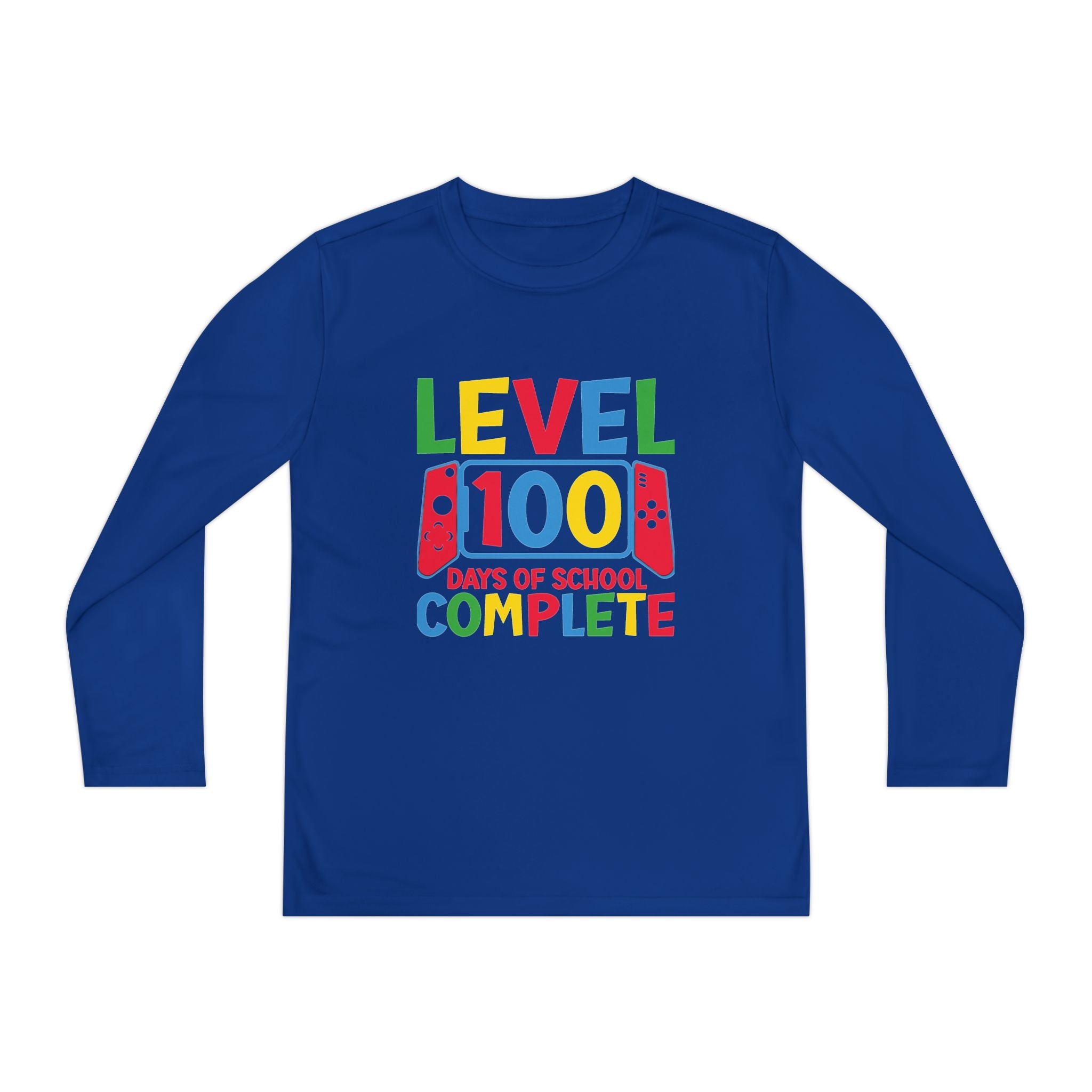Youth Long Sleeve Shirt - "Level 100 Days of School Complete" 100th Day Celebration Tee