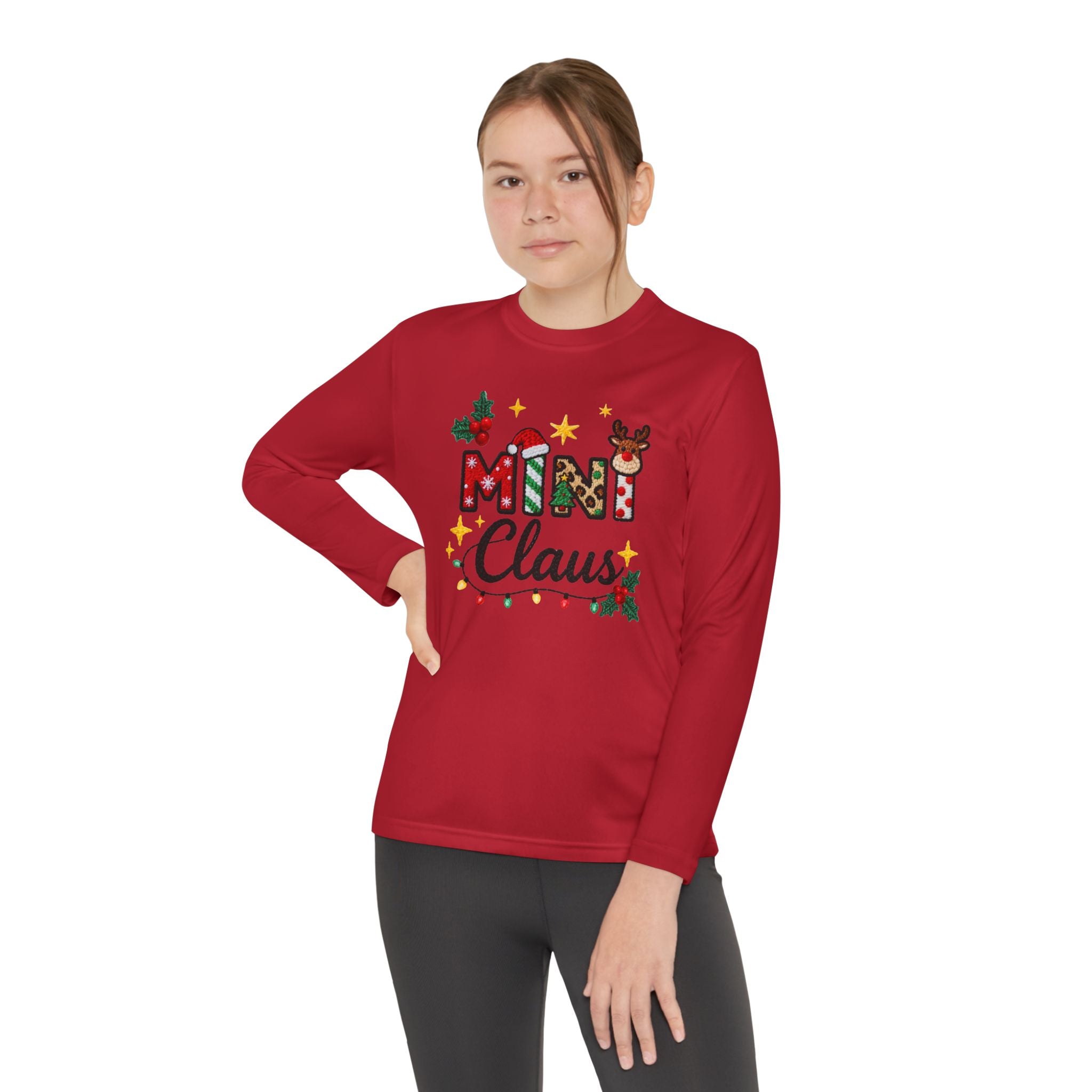 Mini Claus Youth Long Sleeve Tee — Cute Kids Christmas Holiday Shirt