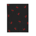 Red Cherry Pattern Velveteen Plush Blanket | Black Background, Cute Fruit Print