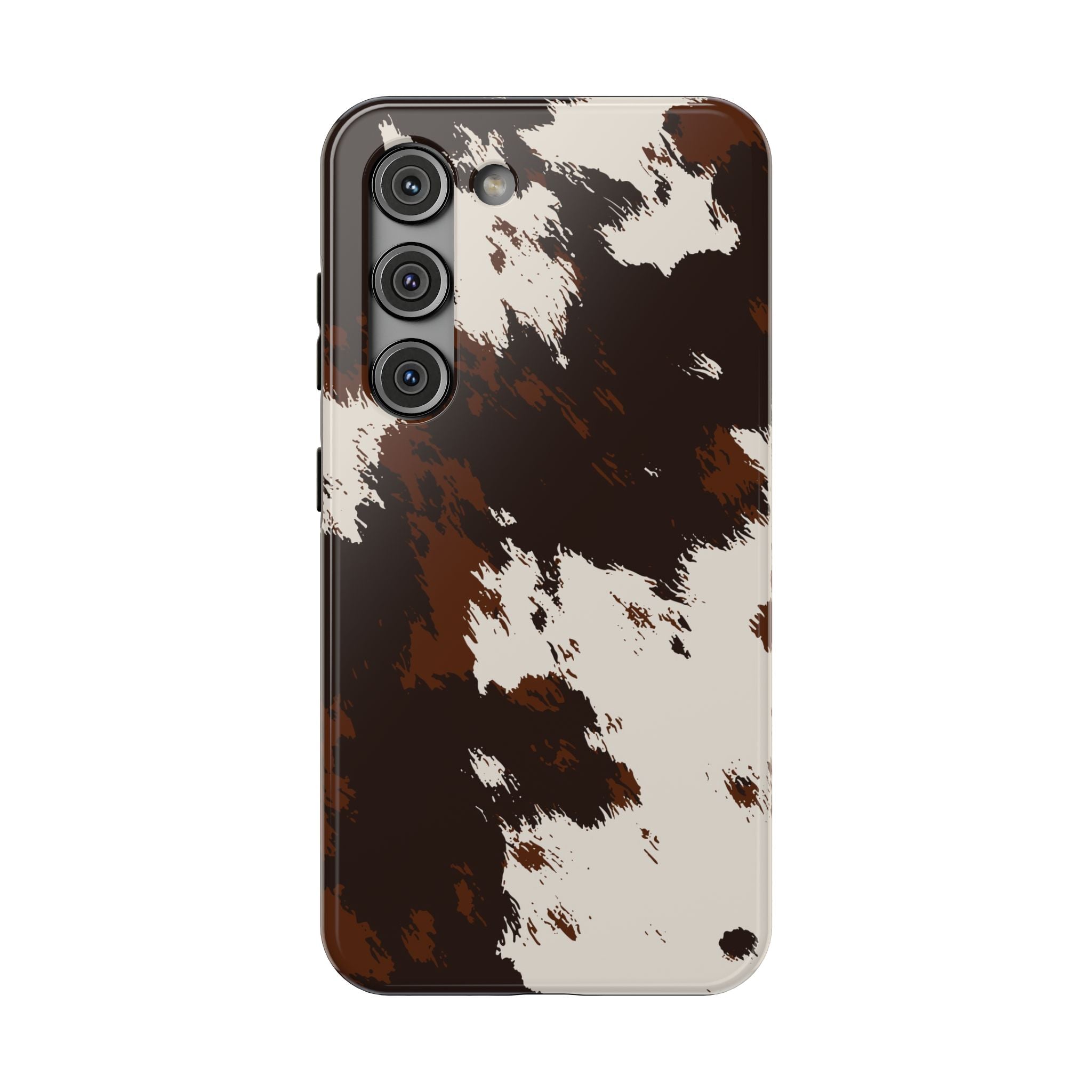 Cowhide Print Impact Phone Case — Brown & Cream Protective Cover