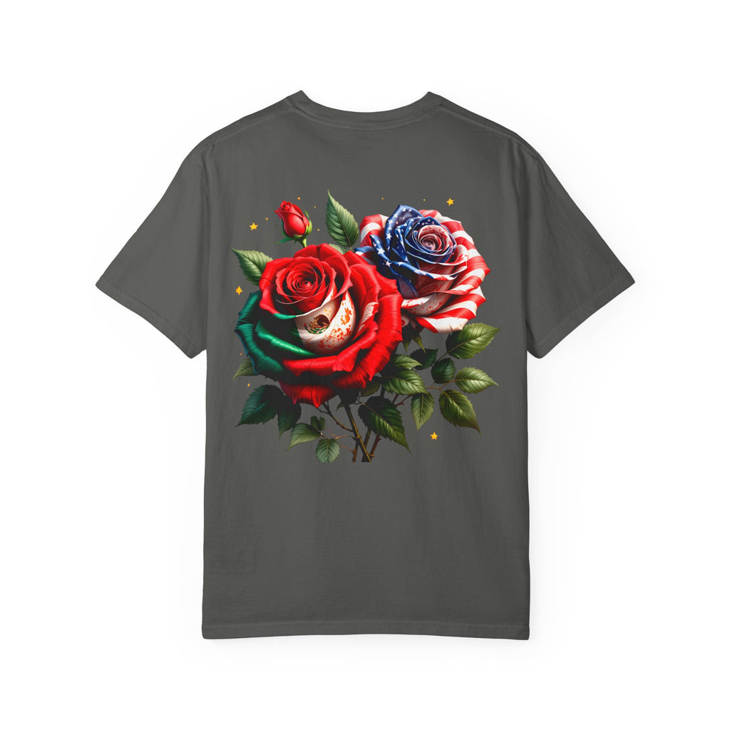 Rose Bouquet T-Shirt — Vintage Red & Blue Floral Back Graphic