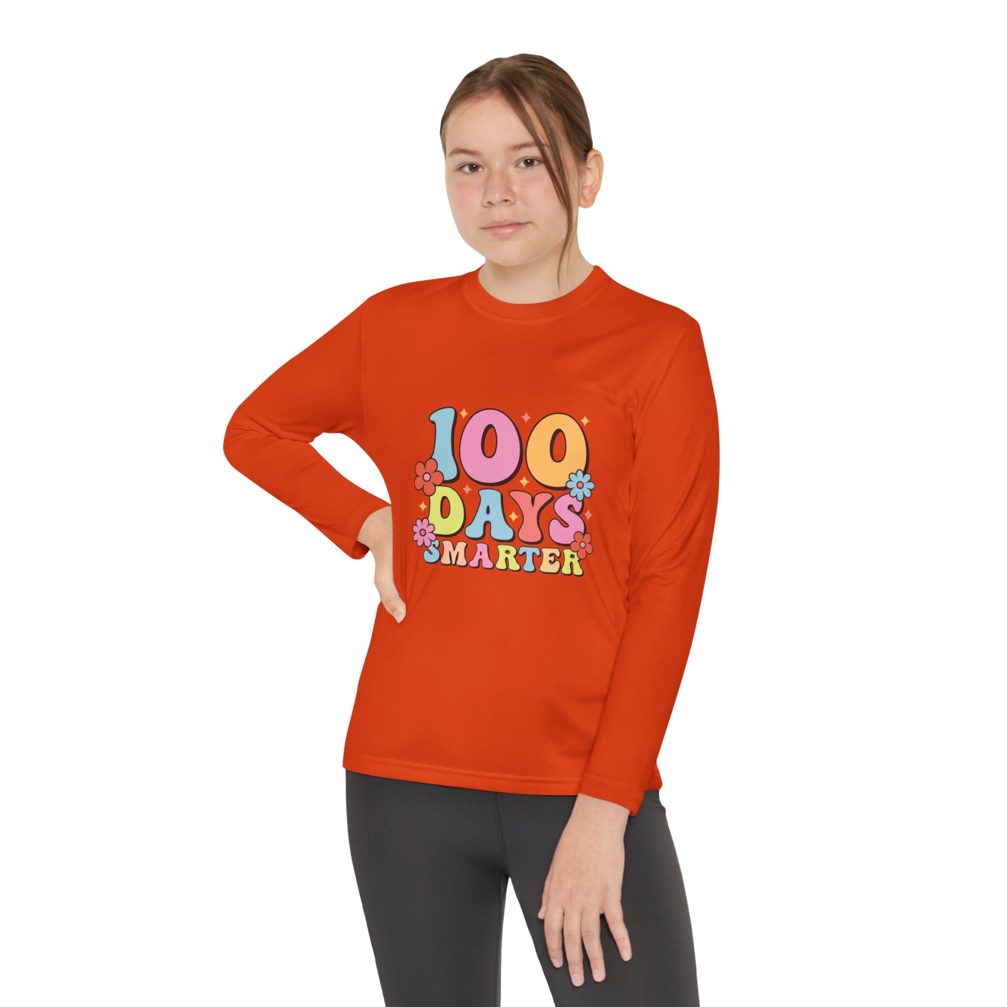 100 Days Smarter Youth Long Sleeve Tee — Retro Floral School Celebration Shirt