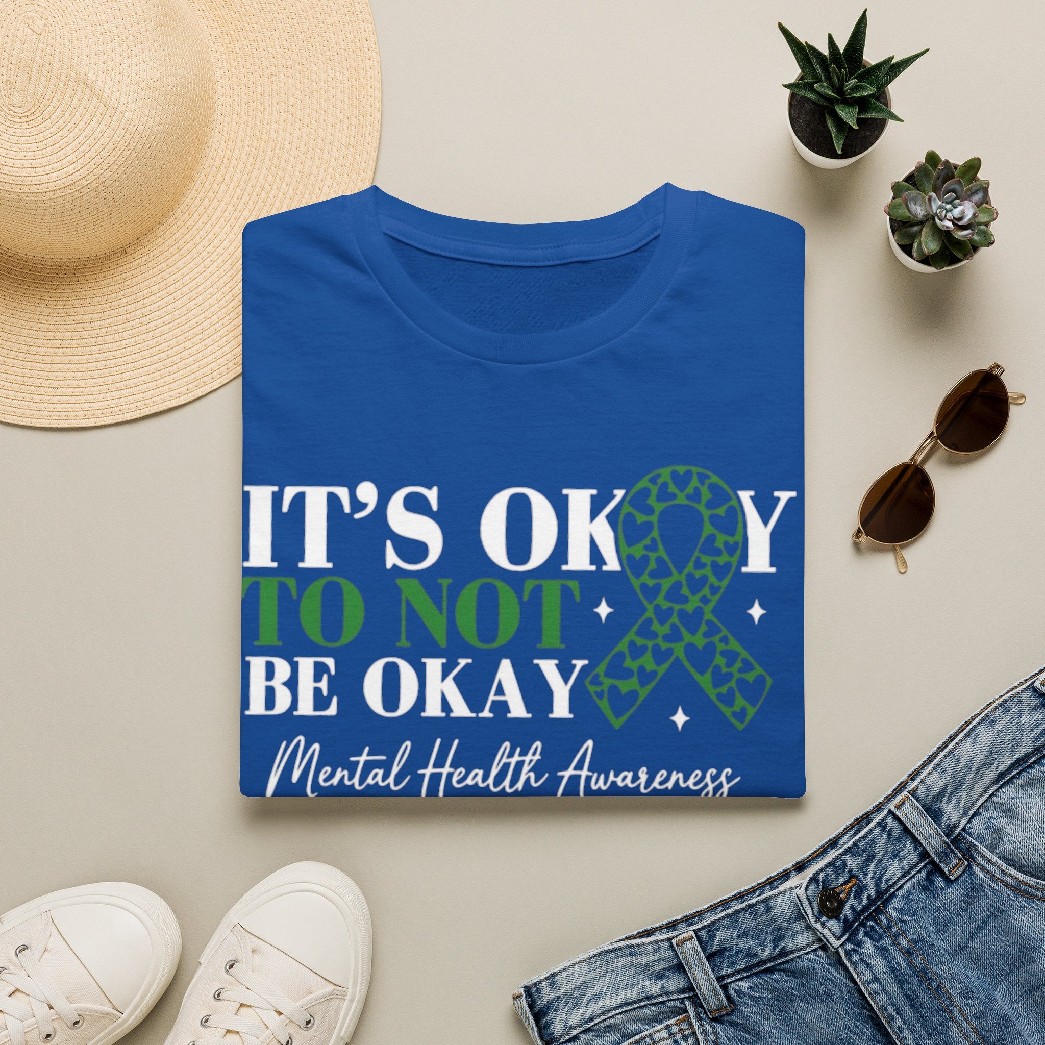 Mental Health Awareness T-Shirt — "It's Okay to Not Be Okay" with Green Ribbon