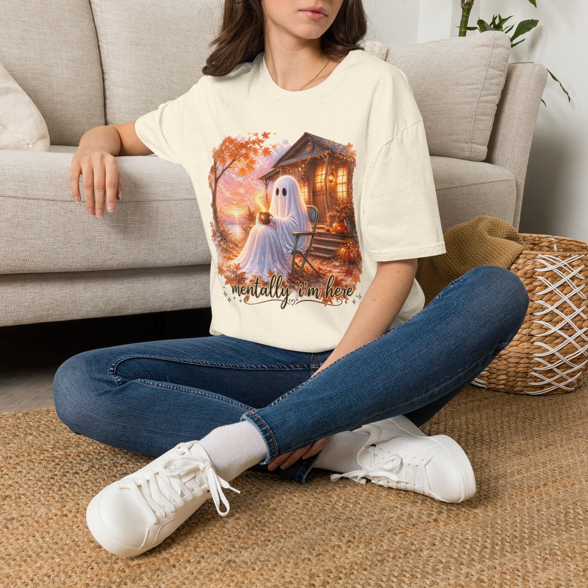 Ghost Cozy Fall T-Shirt — "Mentally on Fire" Autumn Halloween Tee