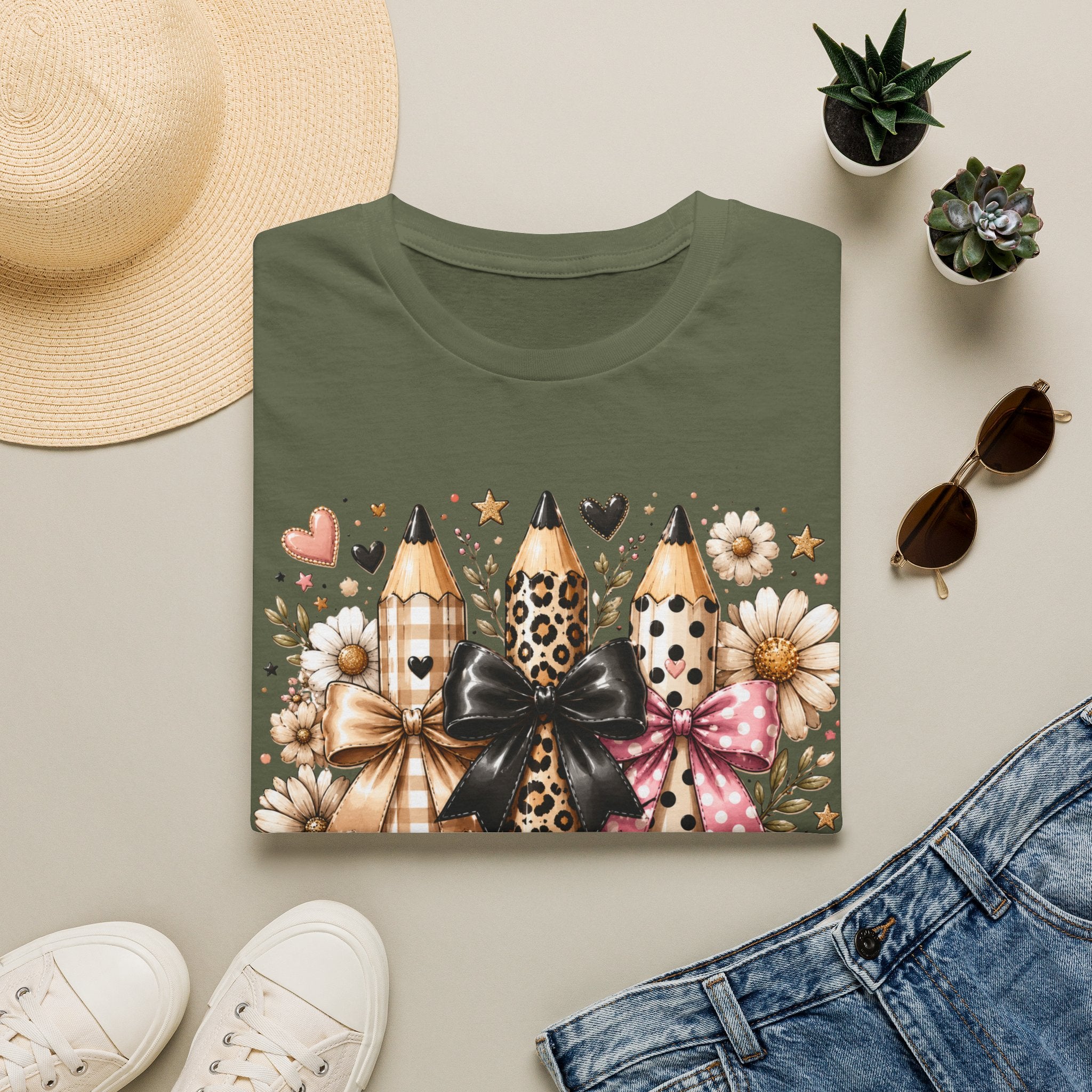 Teacher Pencil Trio Graphic T-Shirt — Leopard & Bow Back-to-School Tee