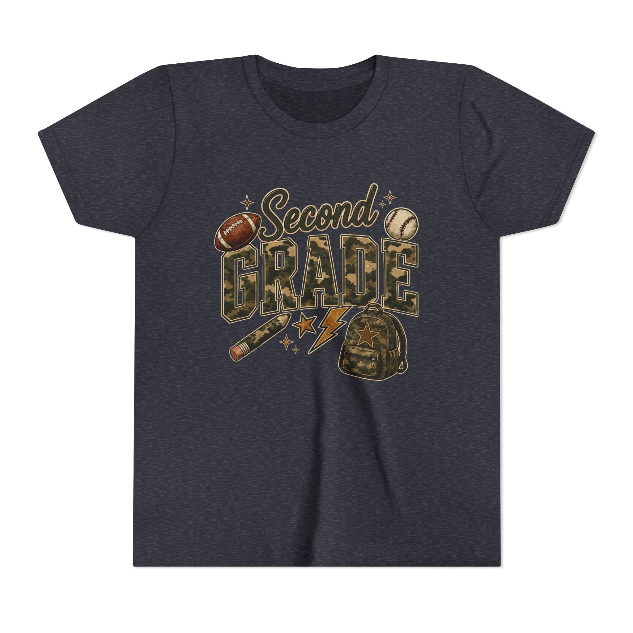 Second Grade Youth Tee — Back-to-School Sports & Backpack Design