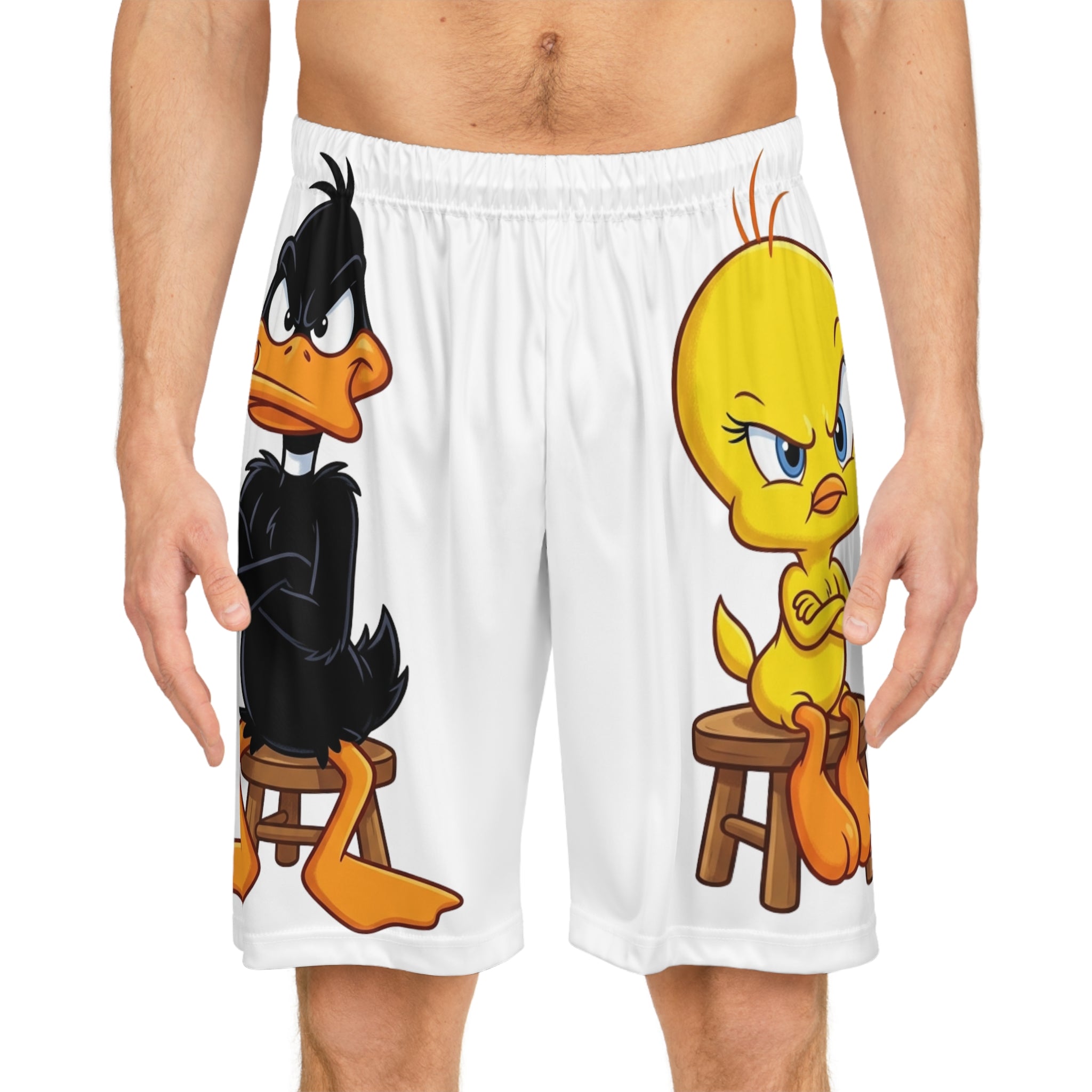 Tweety & Daffy Cartoon Basketball Shorts — Funny Looney Tunes AOP Athletic Shorts