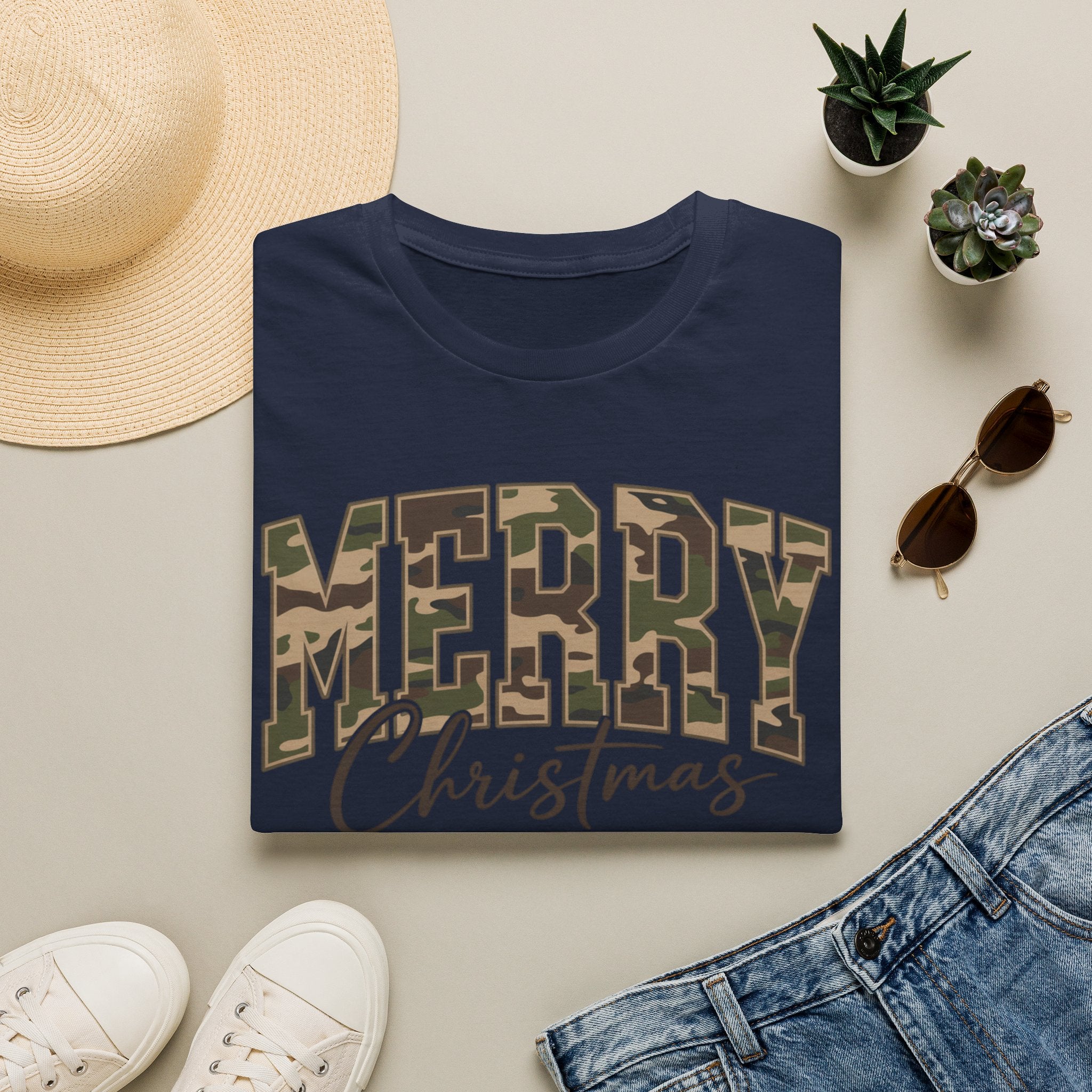 Camo "Merry Christmas" T‑Shirt — Holiday Casual Tee for Outdoorsy Families