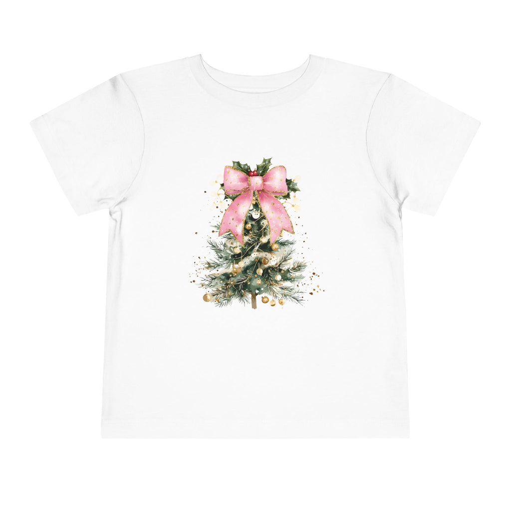 Toddler Christmas Tree Tee — Pink Bow Holiday Shirt