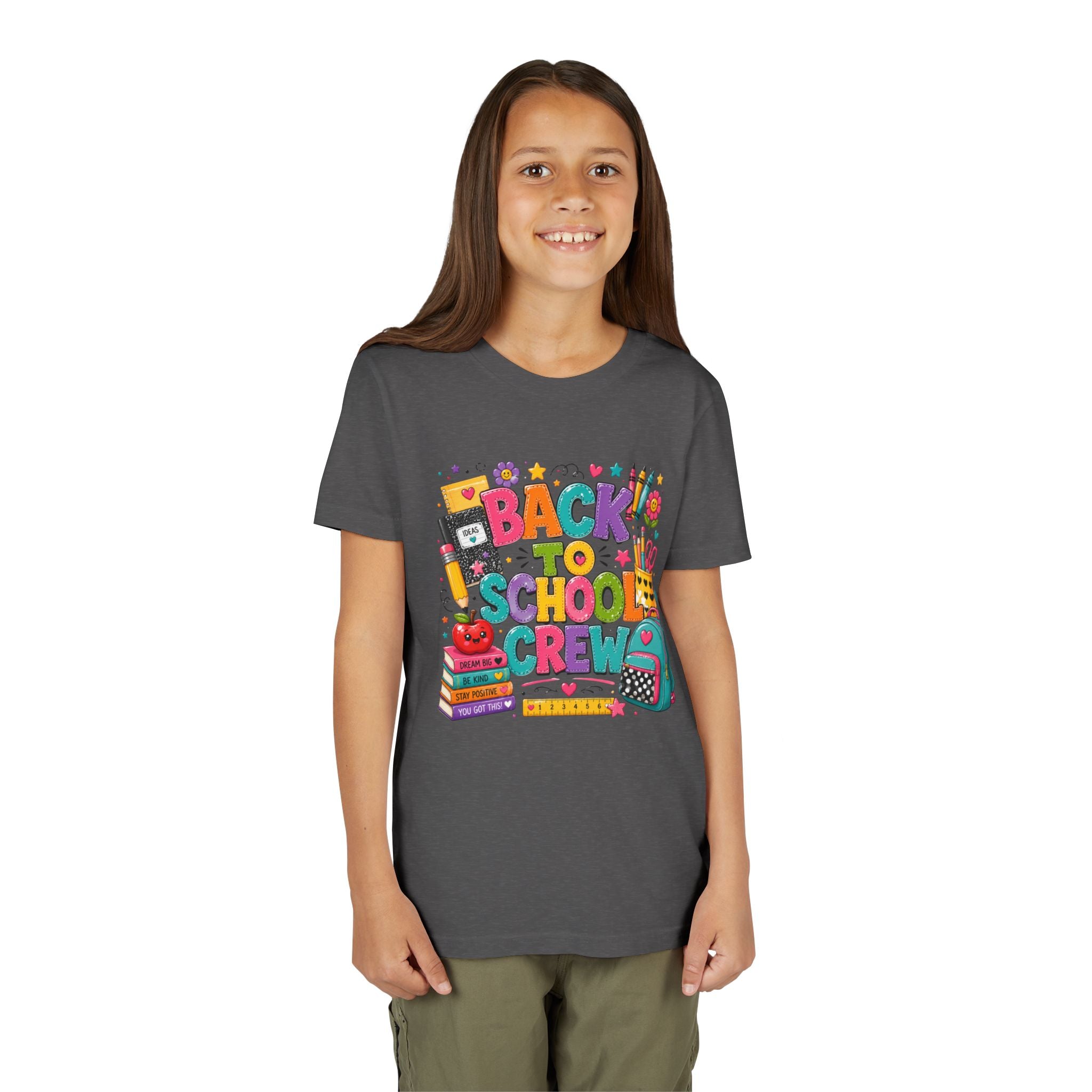 Back to School Crew Youth Tee — Colorful Kids' School Backpack & Books Graphic Shirt