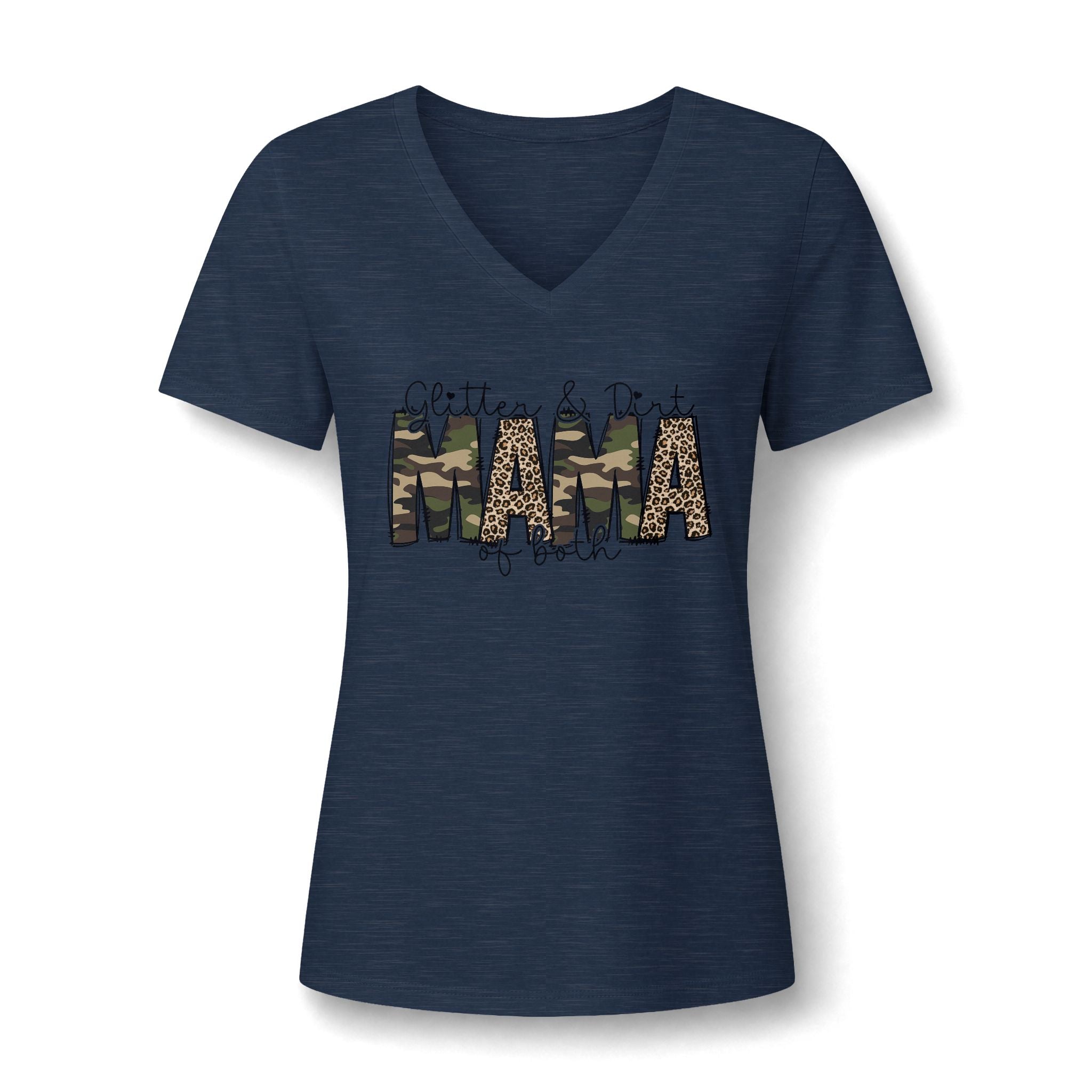 MAMA Camouflage & Leopard V-Neck Tee — Camo Animal Print Mom Shirt