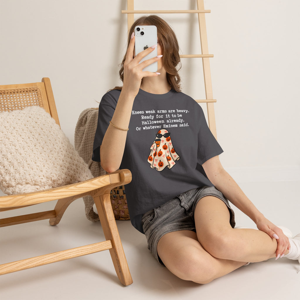 Funny Halloween Ghost T‑Shirt – "Knees Weak Arms Are Heavy" Pumpkin Ghost Tee