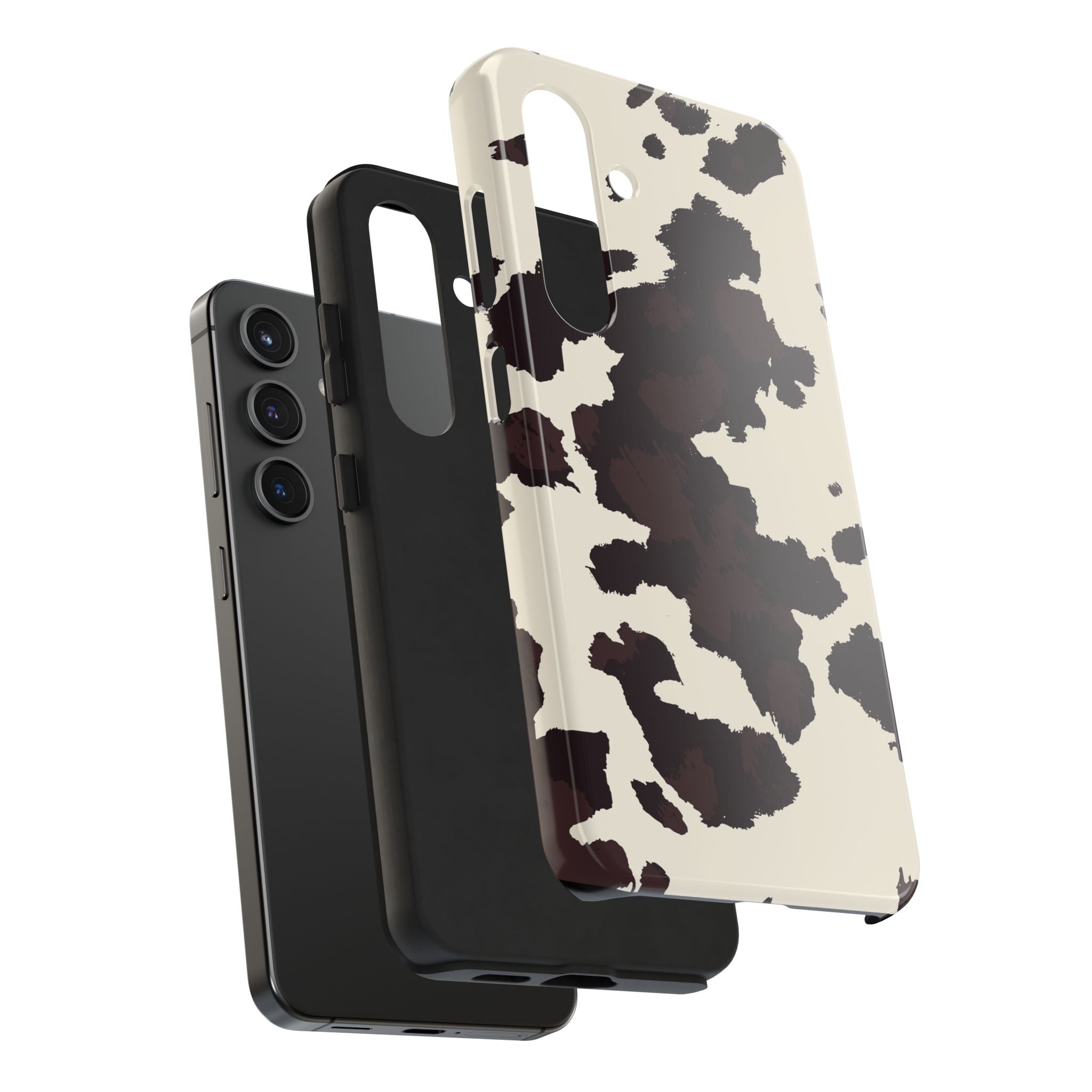 Cow Print Tough Phone Case — Brown Cream Protective Phone Cover