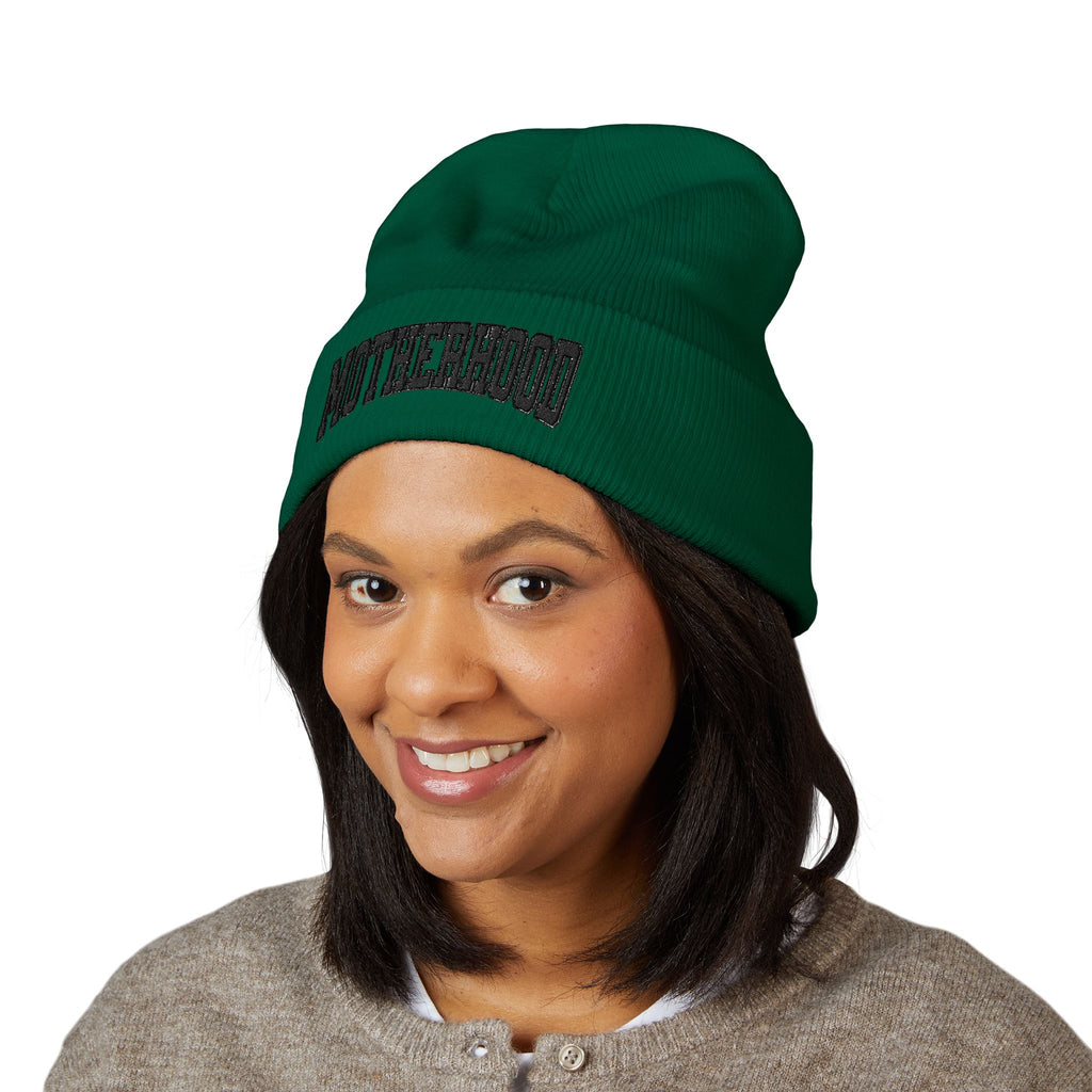 Motherhood Embroidered Cuffed Beanie — Cozy Mom Knit Hat