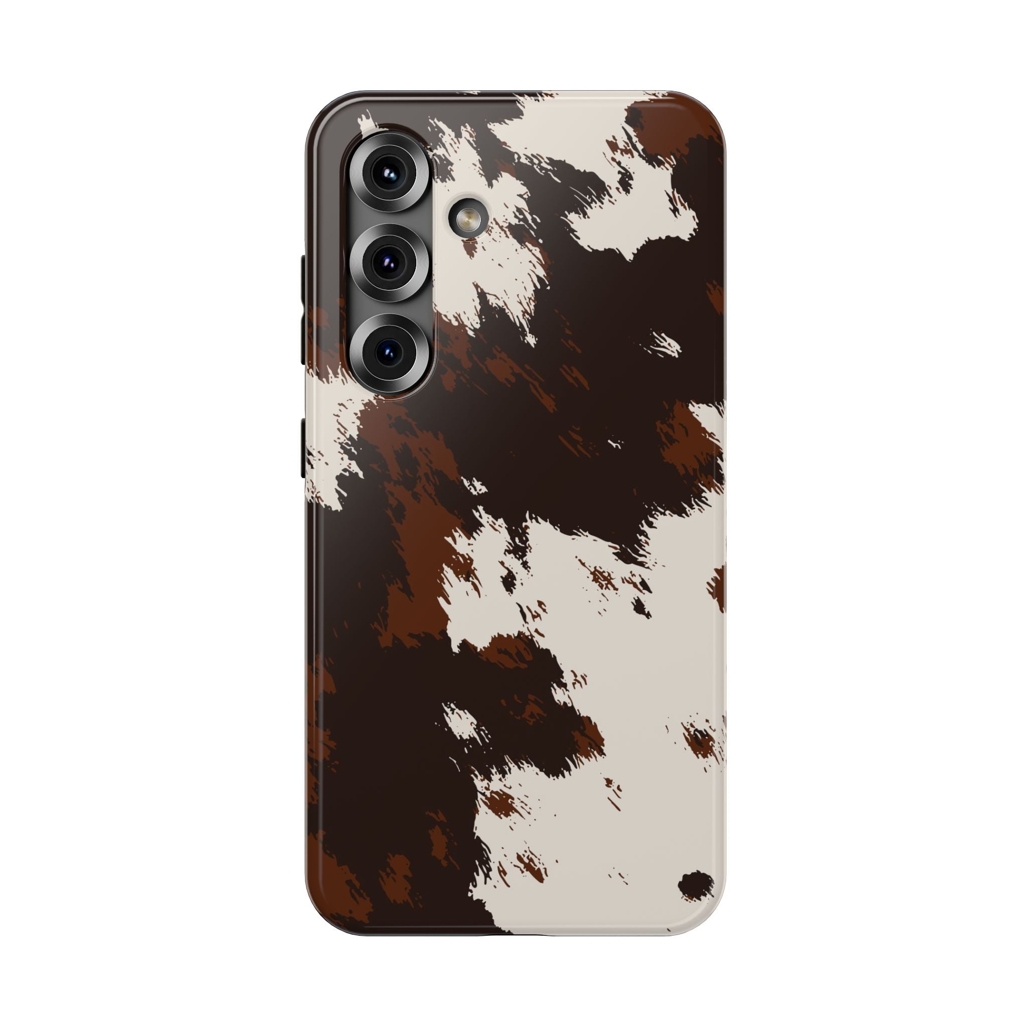 Cowhide Print Impact Phone Case — Brown & Cream Protective Cover