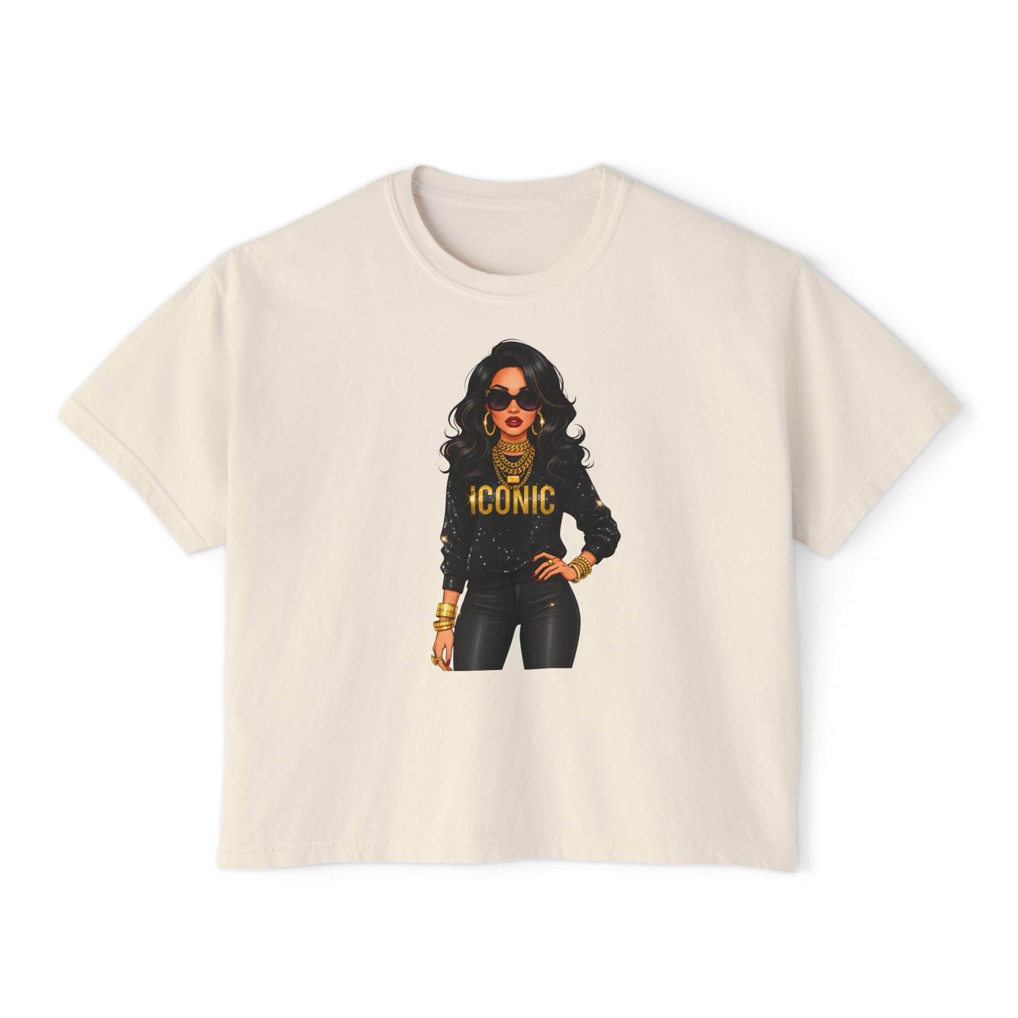 Iconic Woman Boxy Tee — Empowered Graphic Crop T-Shirt