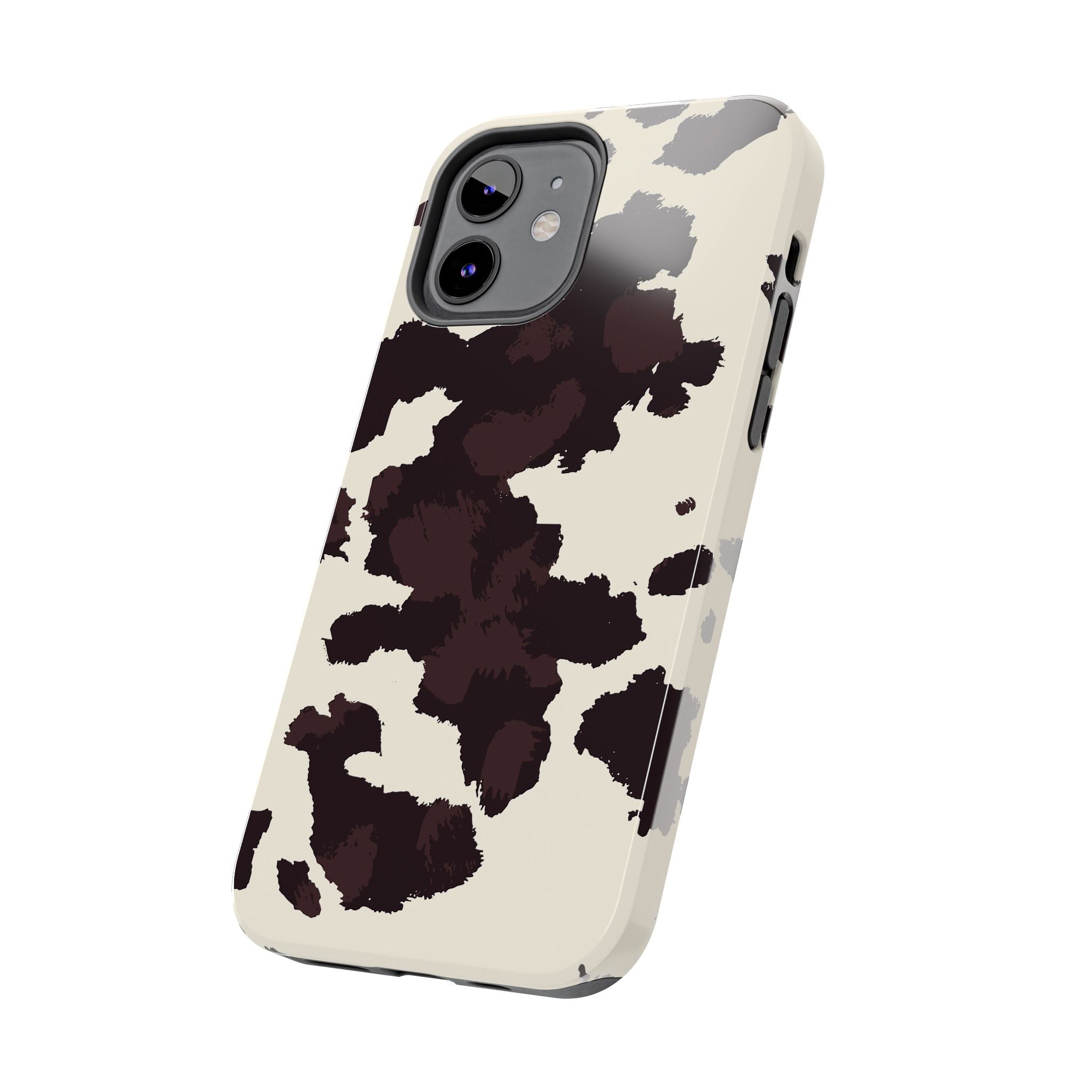Cow Print Tough Phone Case — Brown Cream Protective Phone Cover