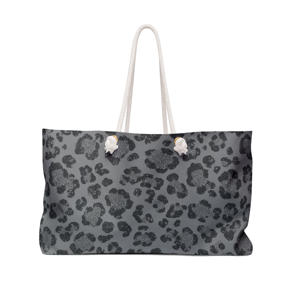 Grey Leopard Weekender Bag — Spacious Animal Print Travel Tote