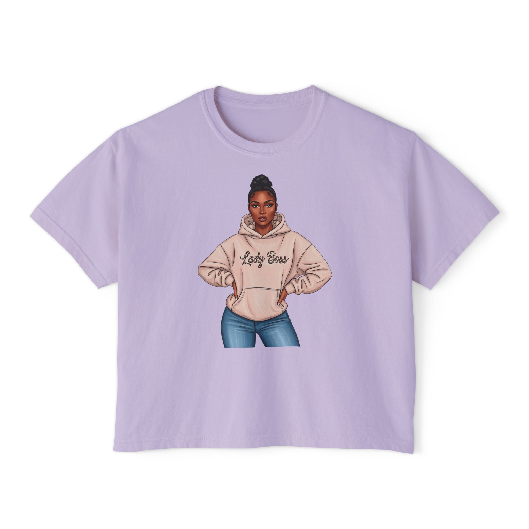 Women's Boxy Tee — 'Lady Boss' Graphic Crop Top, Confident Feminine Streetwear