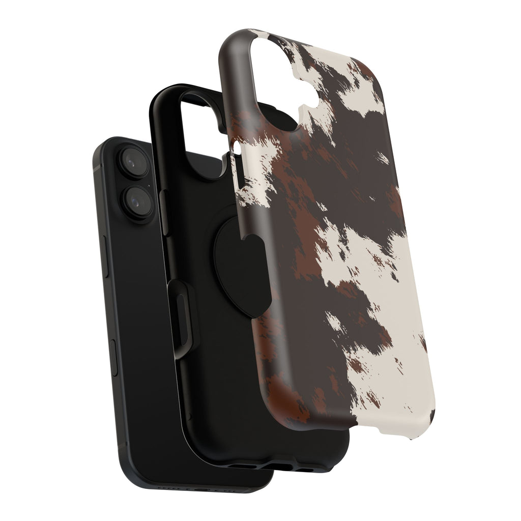 Cowhide Print Impact Phone Case — Brown & Cream Protective Cover