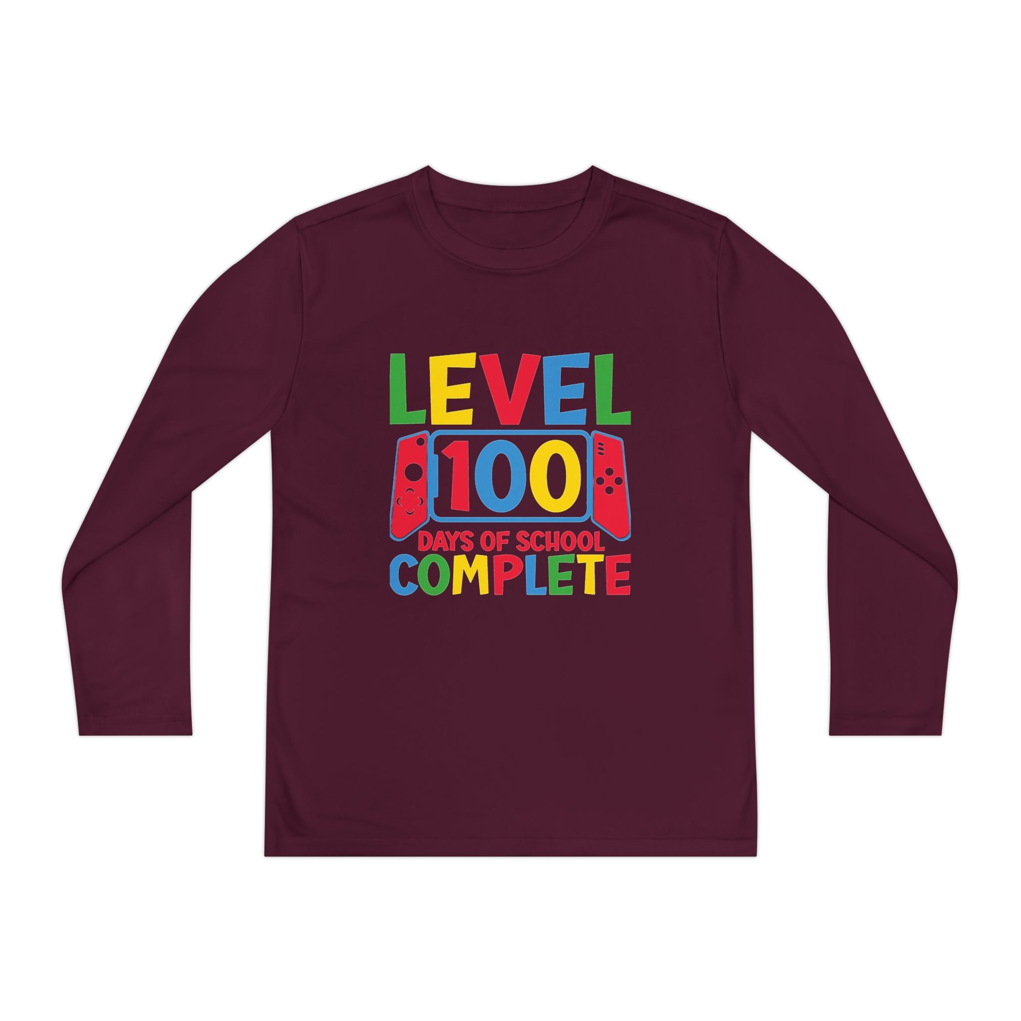 Youth Long Sleeve Shirt - "Level 100 Days of School Complete" 100th Day Celebration Tee